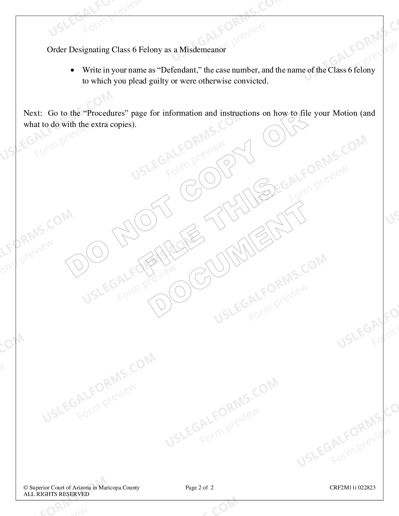 Preview Request to Reduce Class 6 Undesignated Felony to a Misdemeanor Instructions
