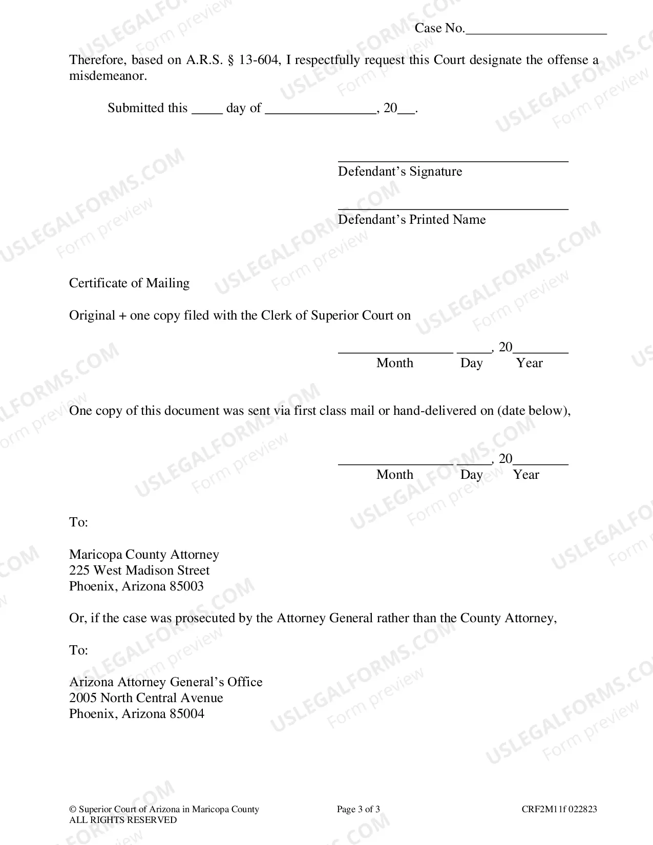 Preview Request to Reduce Class 6 Undesignated Felony to a Misdemeanor Procedures