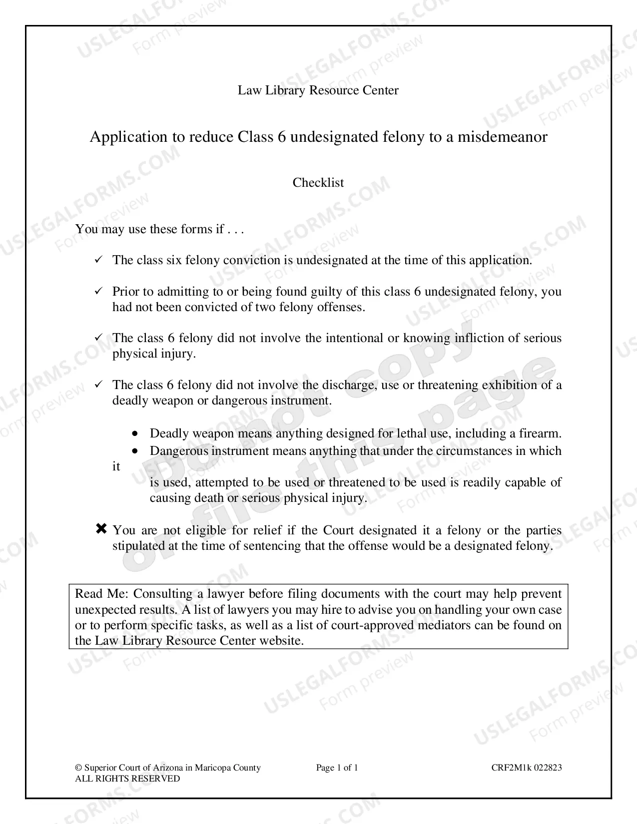 Preview Reduce Class 6 Felony to a Misdemeanor - Instructions & Forms