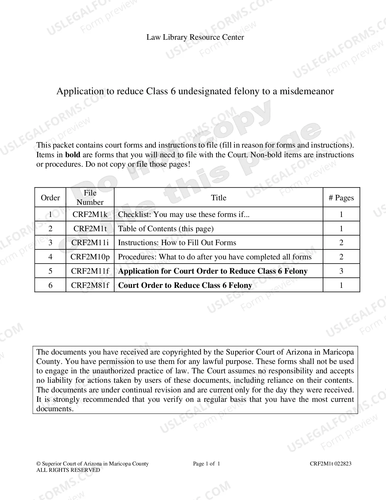Preview Reduce Class 6 Felony to a Misdemeanor - Instructions & Forms