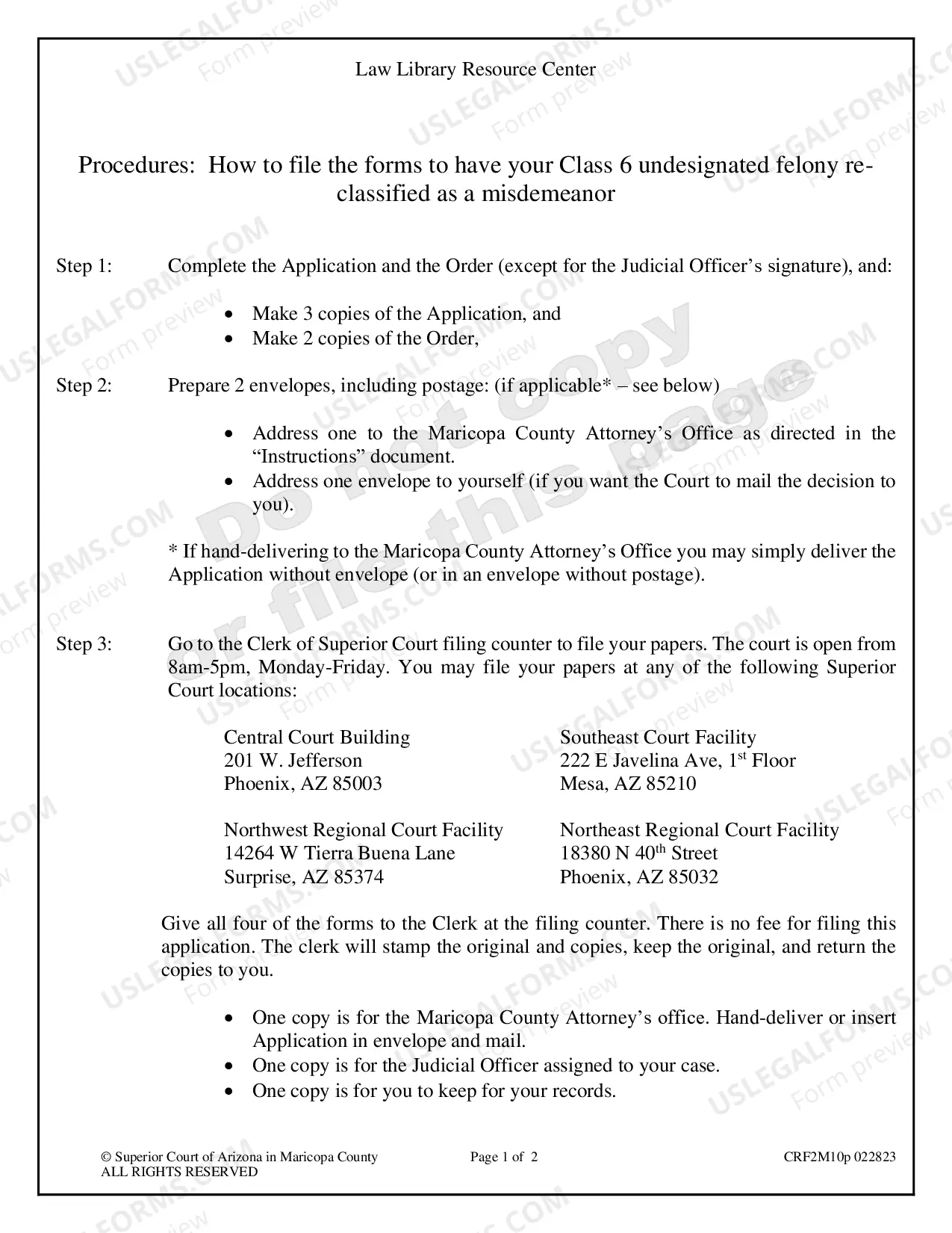 Preview Reduce Class 6 Felony to a Misdemeanor - Instructions & Forms