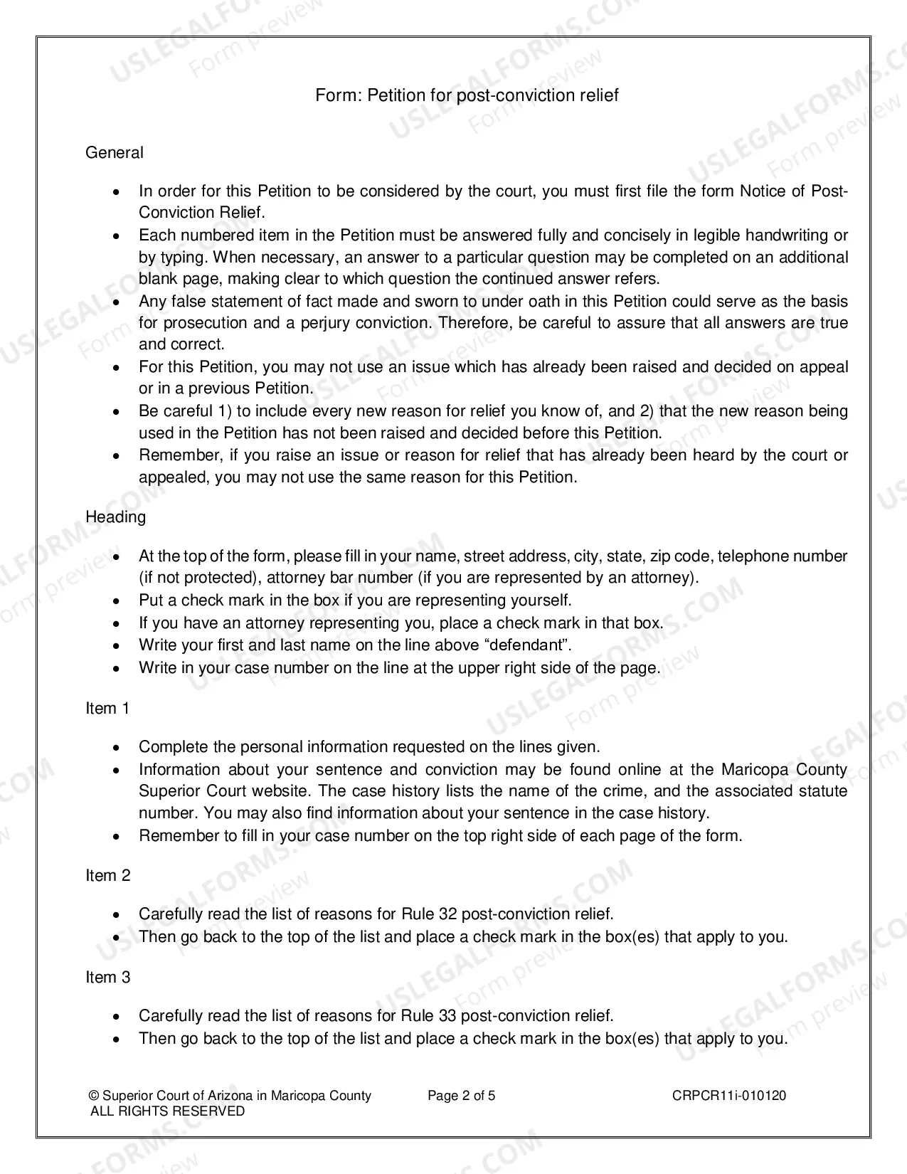 Preview Post-Conviction Relief Form Instructions