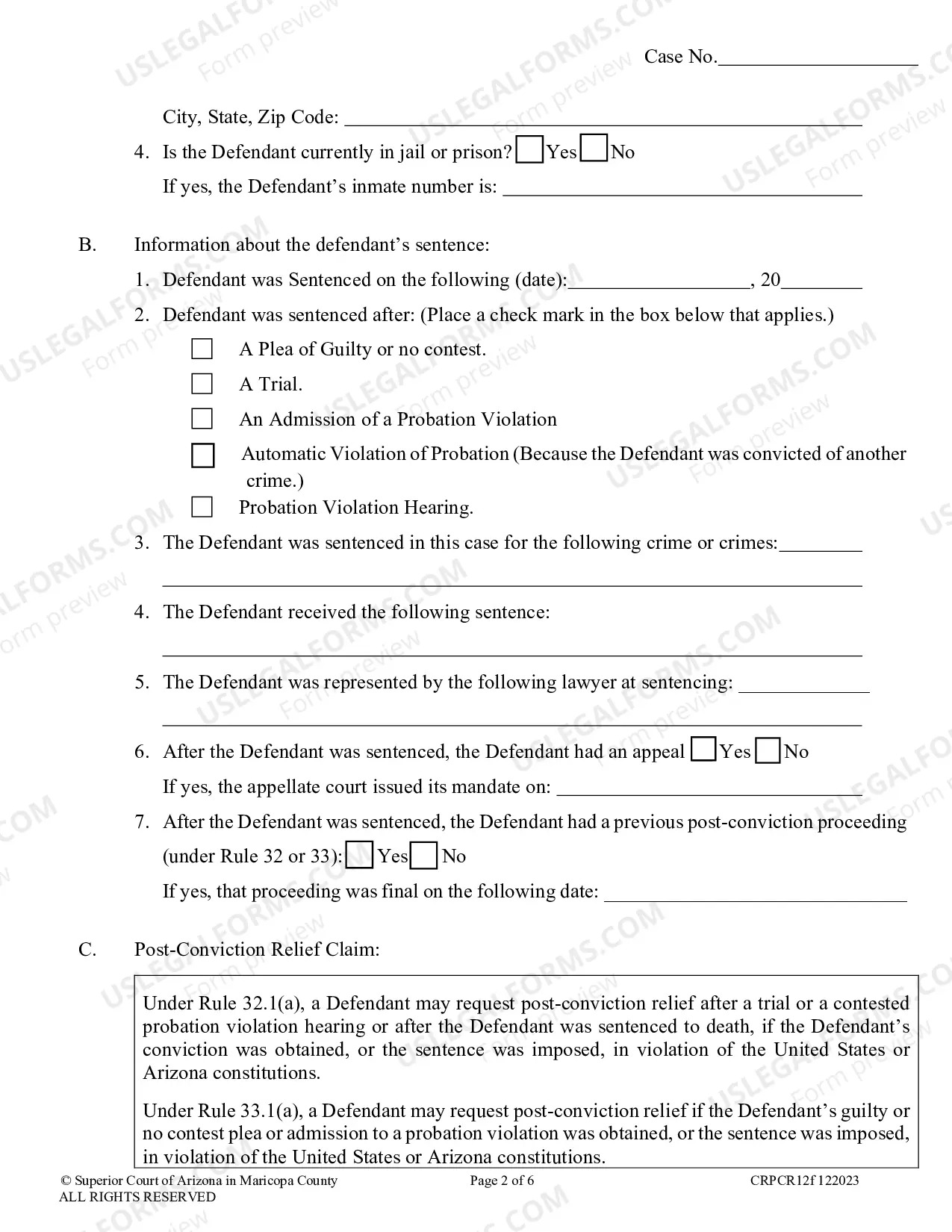 Preview Notice of Request for Post-Conviction Relief