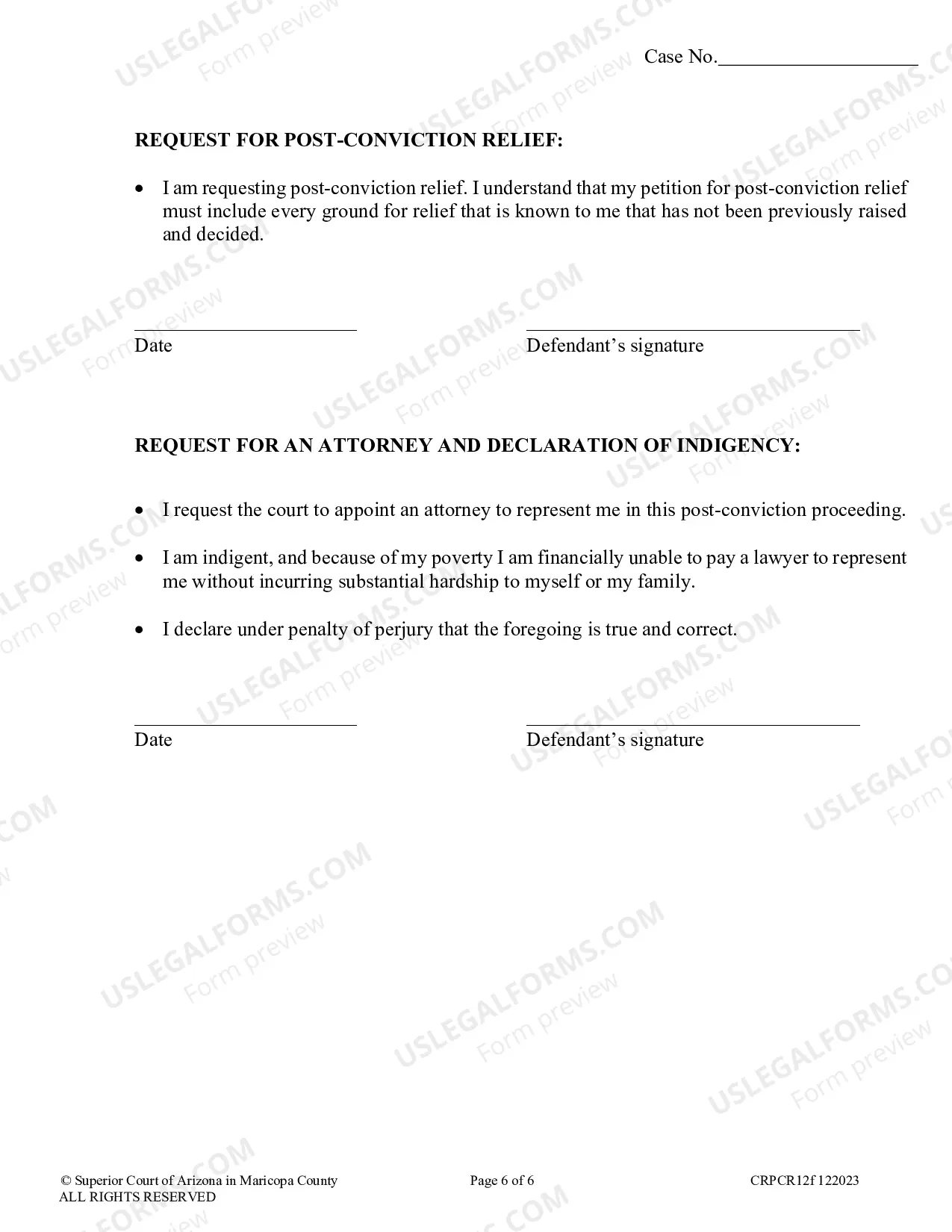 Preview Notice of Request for Post-Conviction Relief