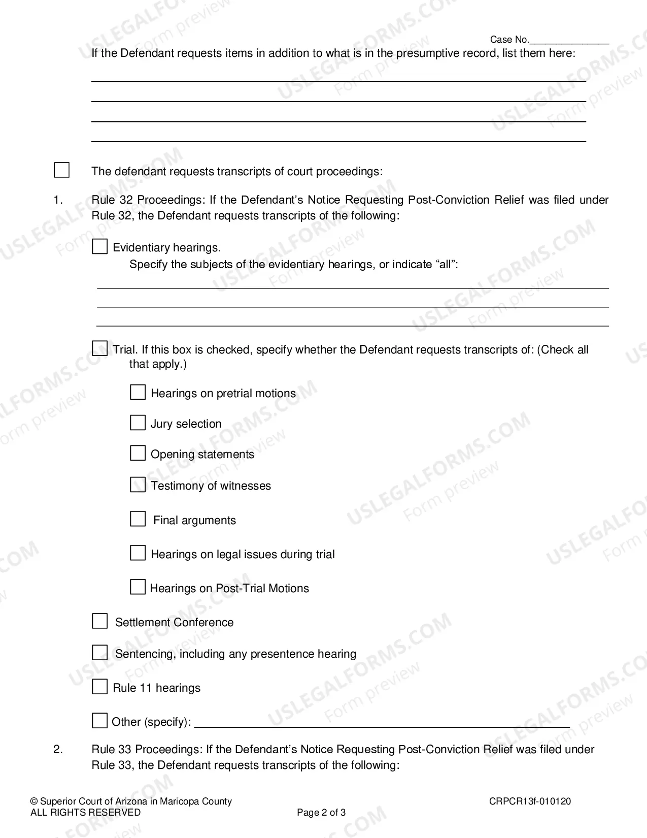 Preview Request for Preparation of Post-Conviction Relief Record