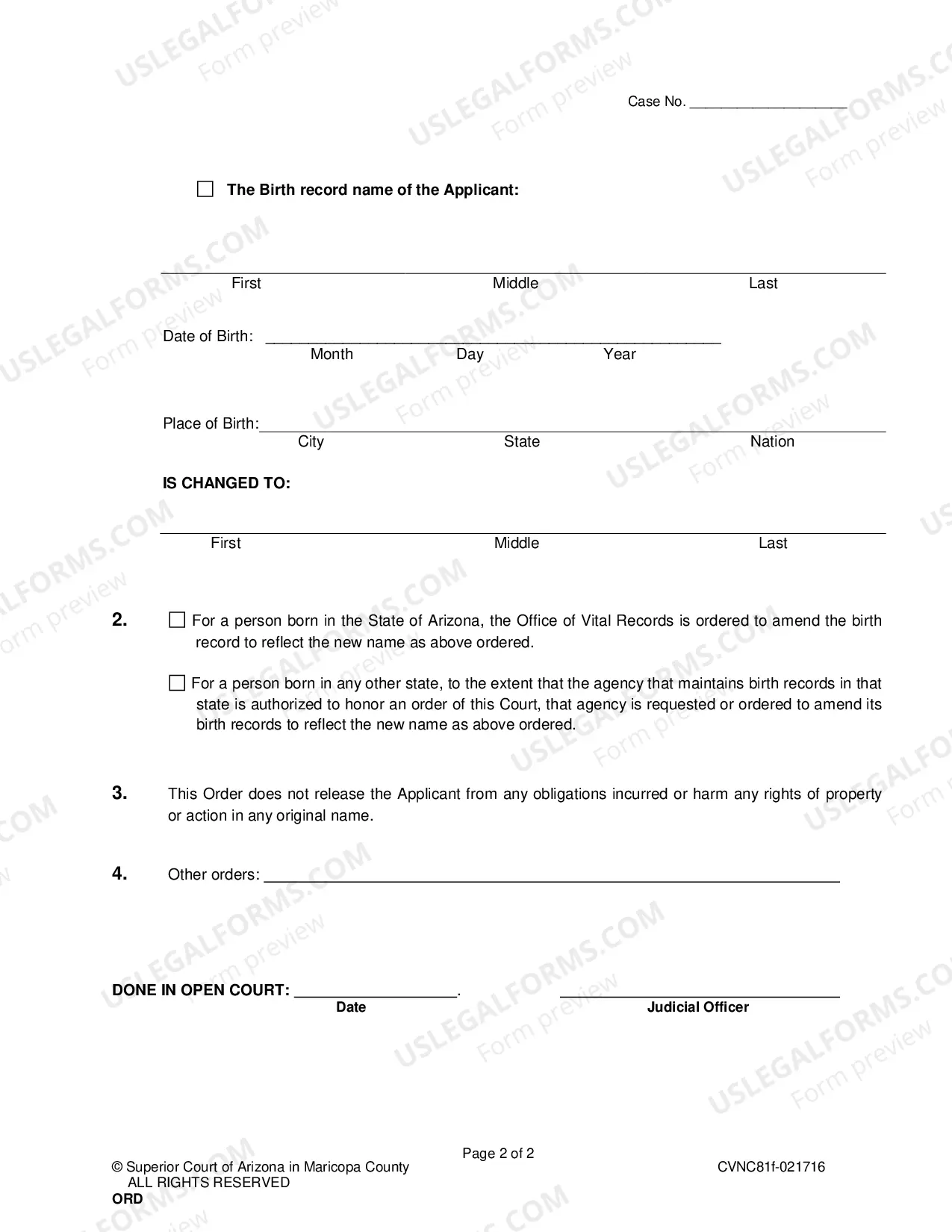 Preview Order Changing Name for an Adult with No Minor Children