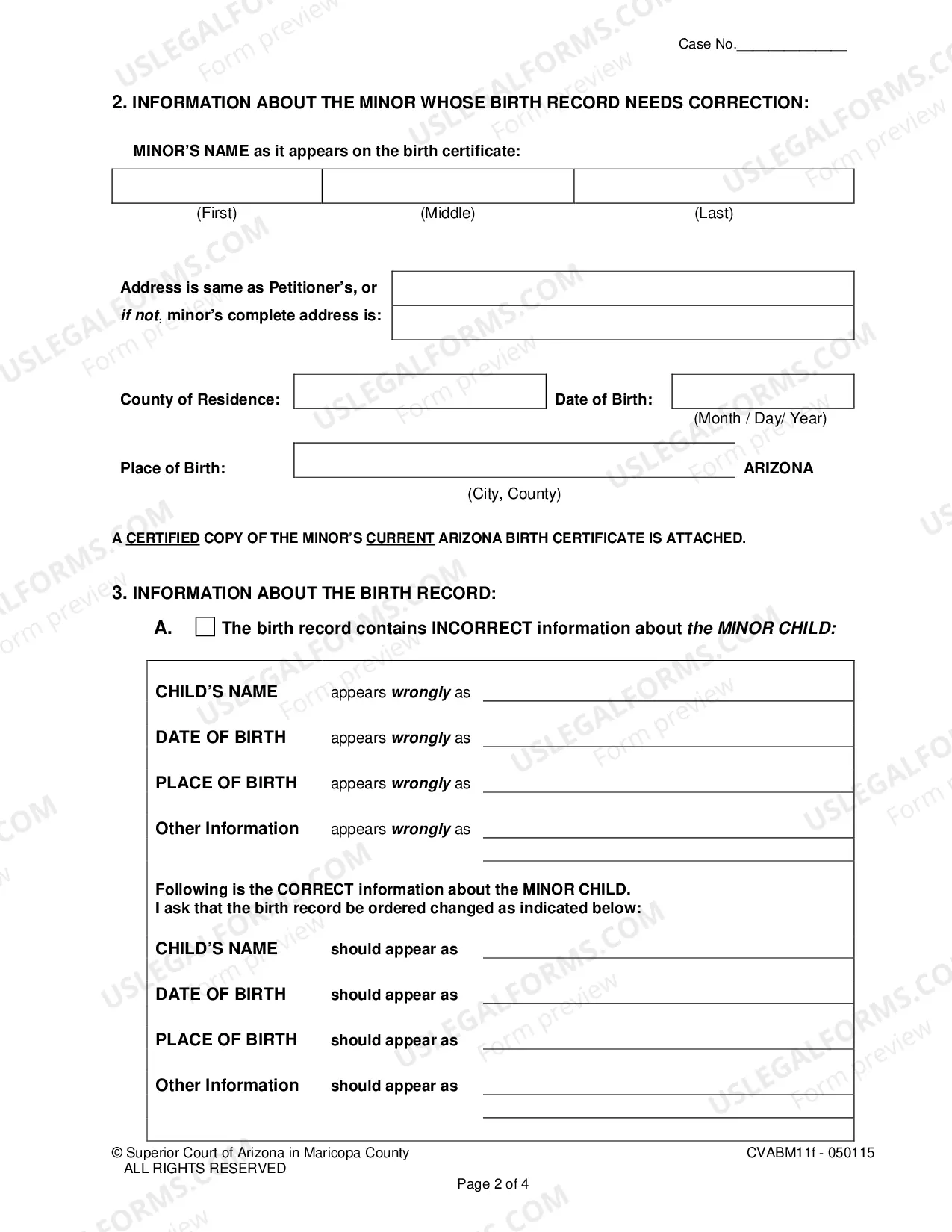 Preview Petition for Court Order to Amend an Arizona Birth Certificate of a Minor