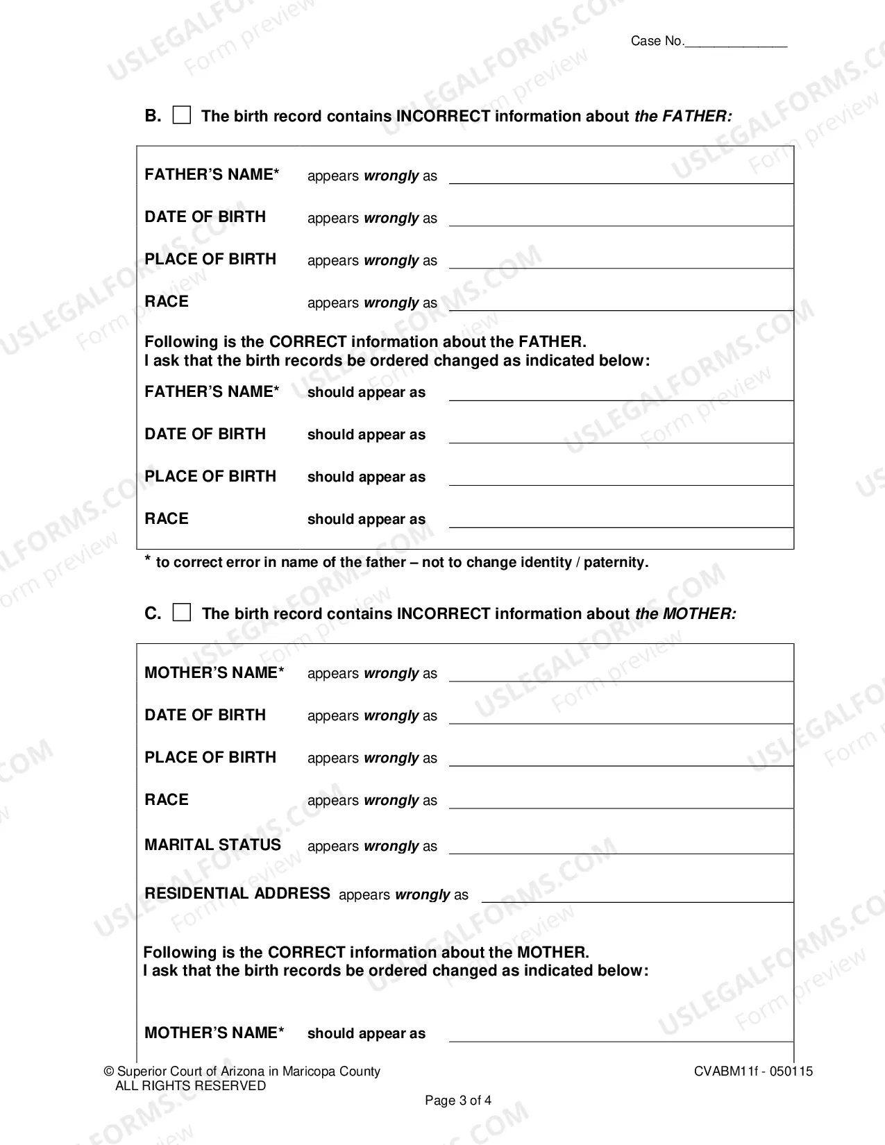 Preview Petition for Court Order to Amend an Arizona Birth Certificate of a Minor