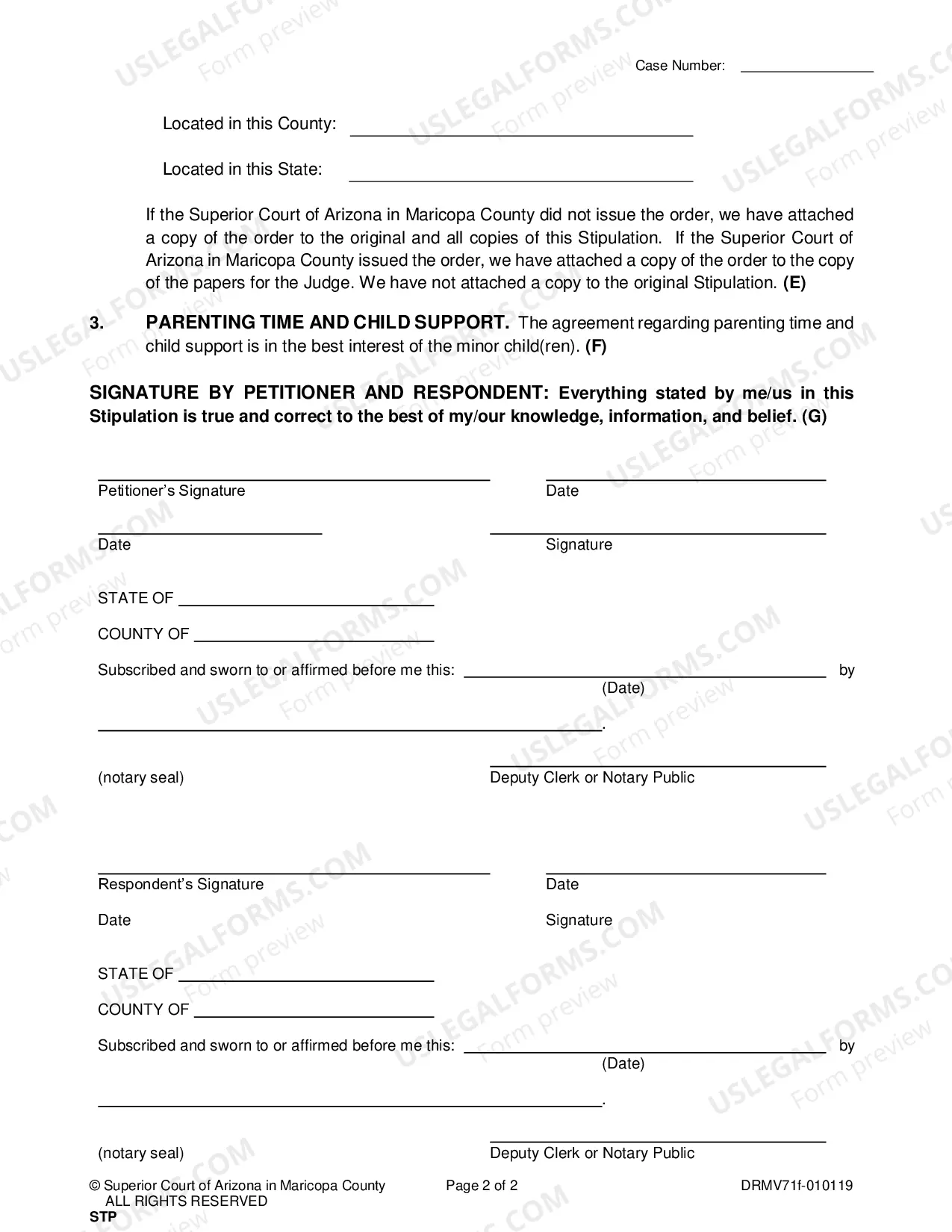 Preview Stipulation to Modify the Prior Court Order Regarding Parenting Time or Parenting Time and Child Support