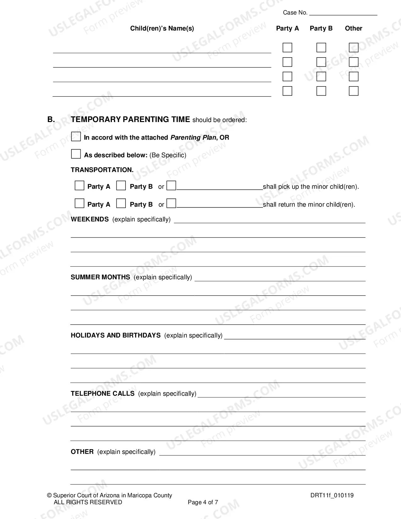 Preview Temporary Order For Child Custody Parenting Time Child Support Or Other