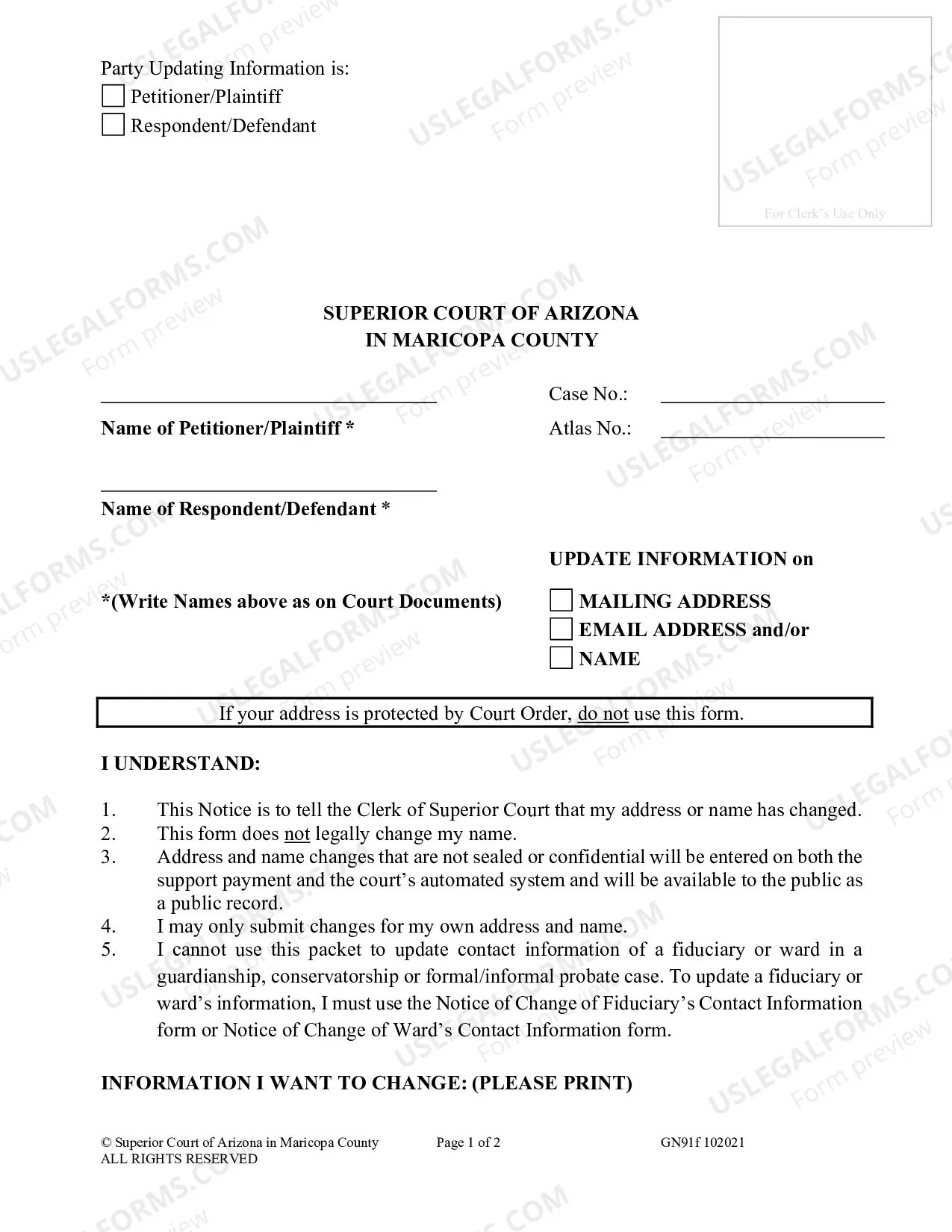 Preview Update Information on Address and/or Name With the Court