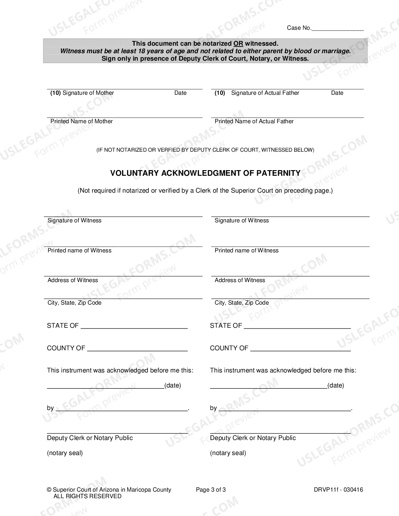 Preview Voluntary Acknowledgment Of Paternity and Request for Order