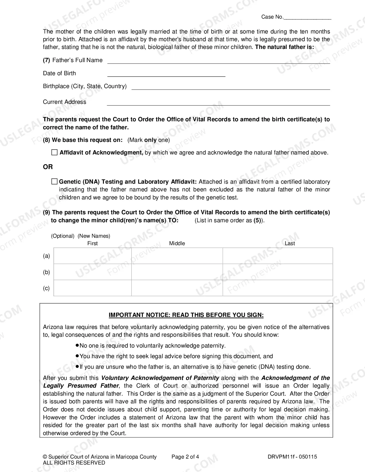 Preview Voluntary Acknowledgment Of Paternity With Affidavit Of Legally Presumed Father