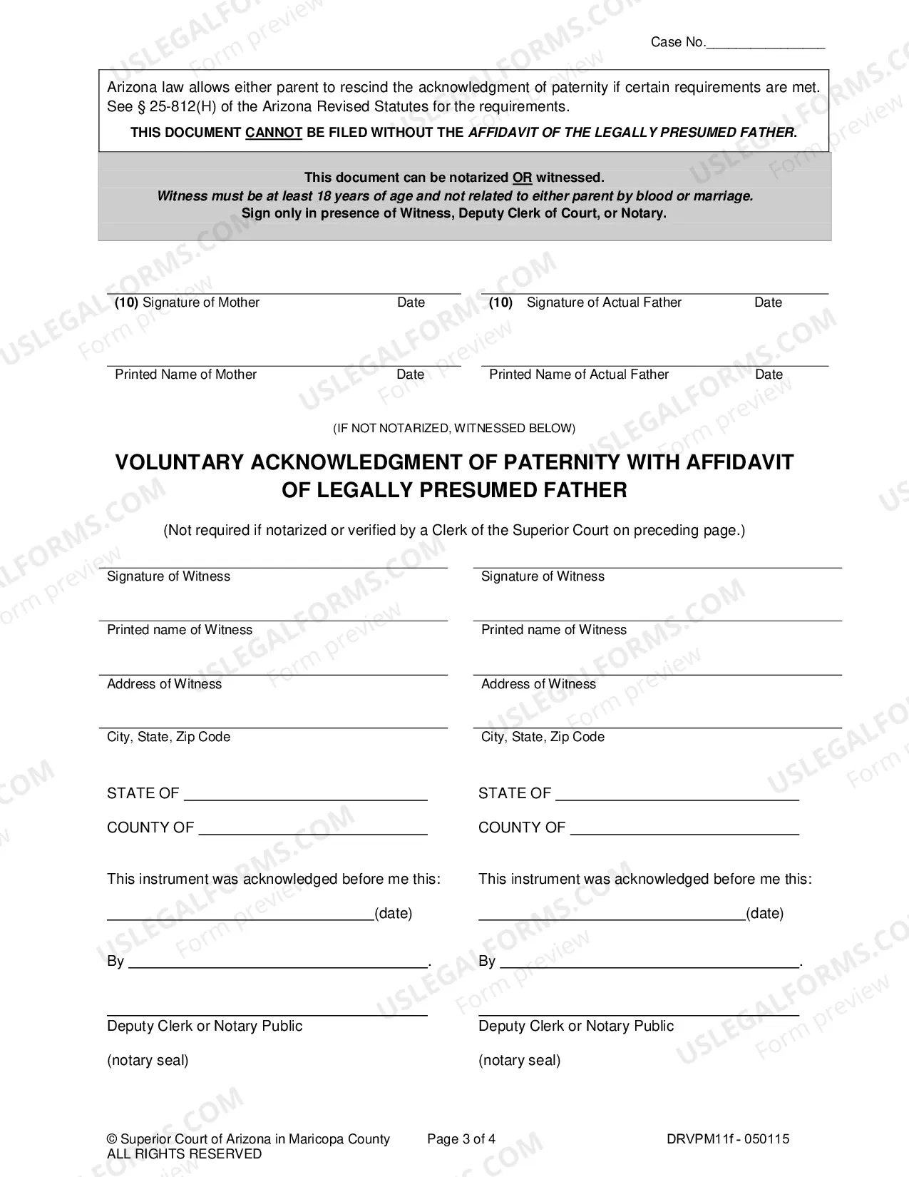 Preview Voluntary Acknowledgment Of Paternity With Affidavit Of Legally Presumed Father
