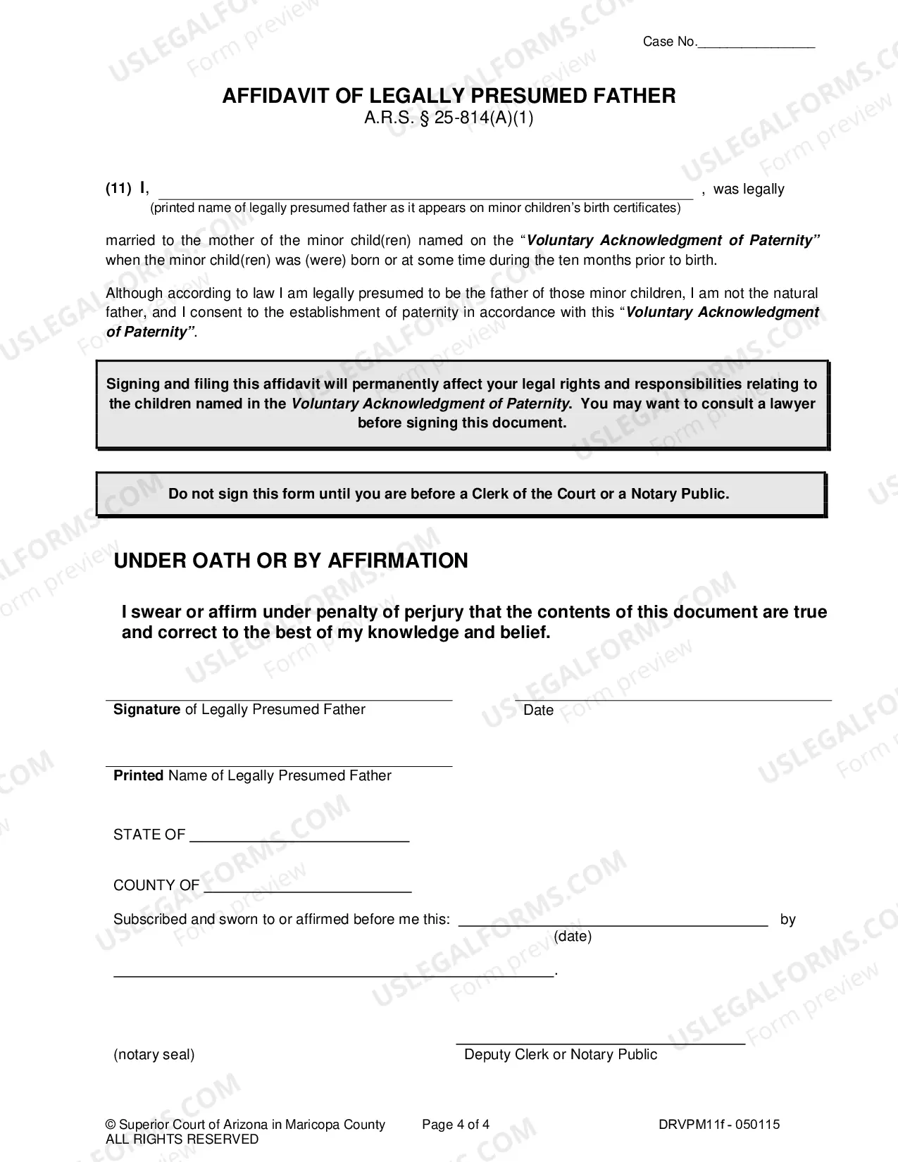 Preview Voluntary Acknowledgment Of Paternity With Affidavit Of Legally Presumed Father