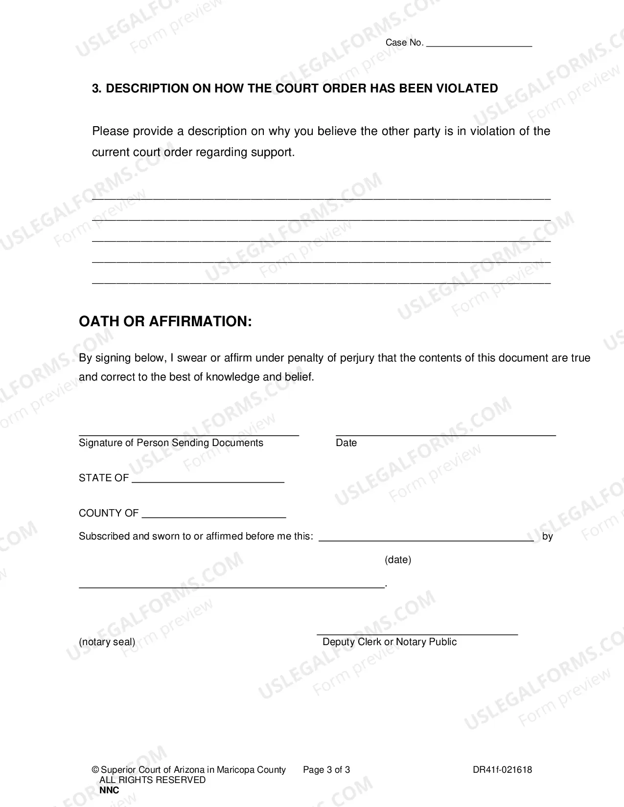Preview Affidavit of Non-Compliance