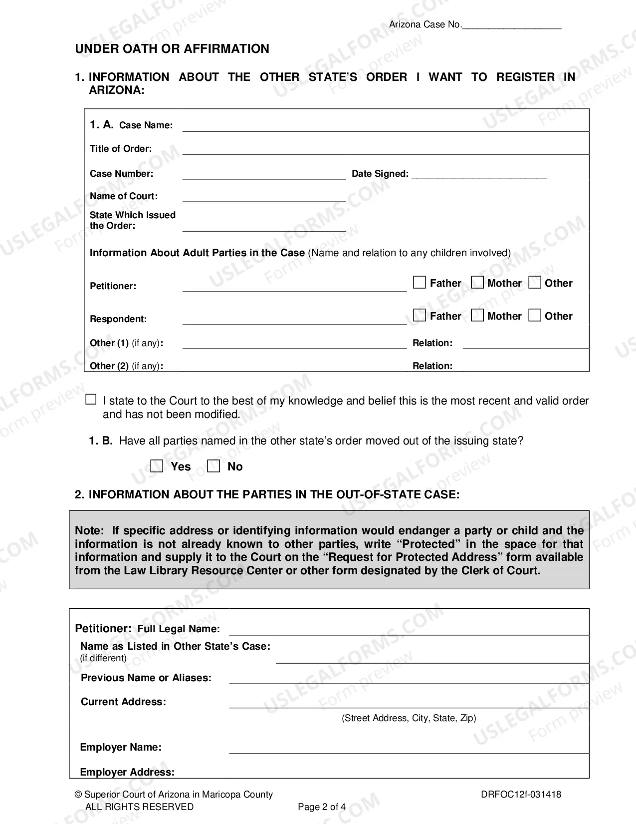 Preview Affidavit to Register a Foreign Custody Order