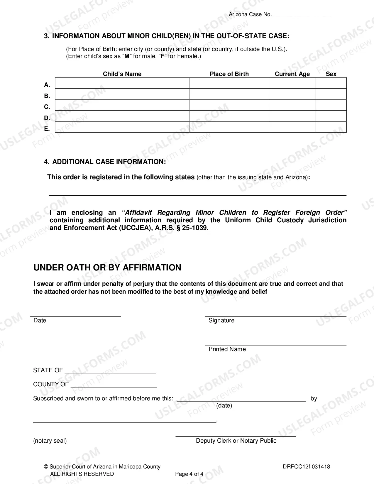 Preview Affidavit to Register a Foreign Custody Order
