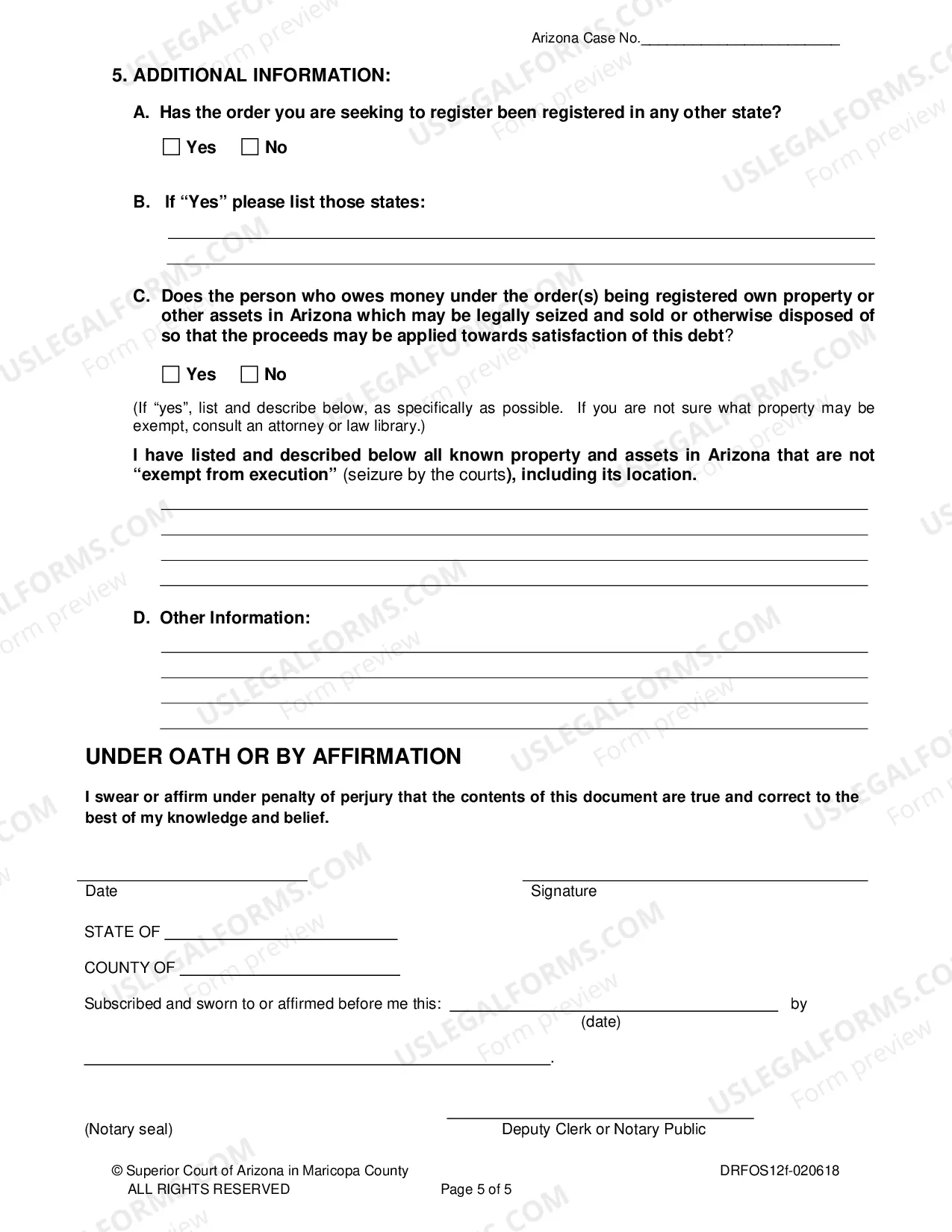 Preview Affidavit to Register a Foreign Family Support Order