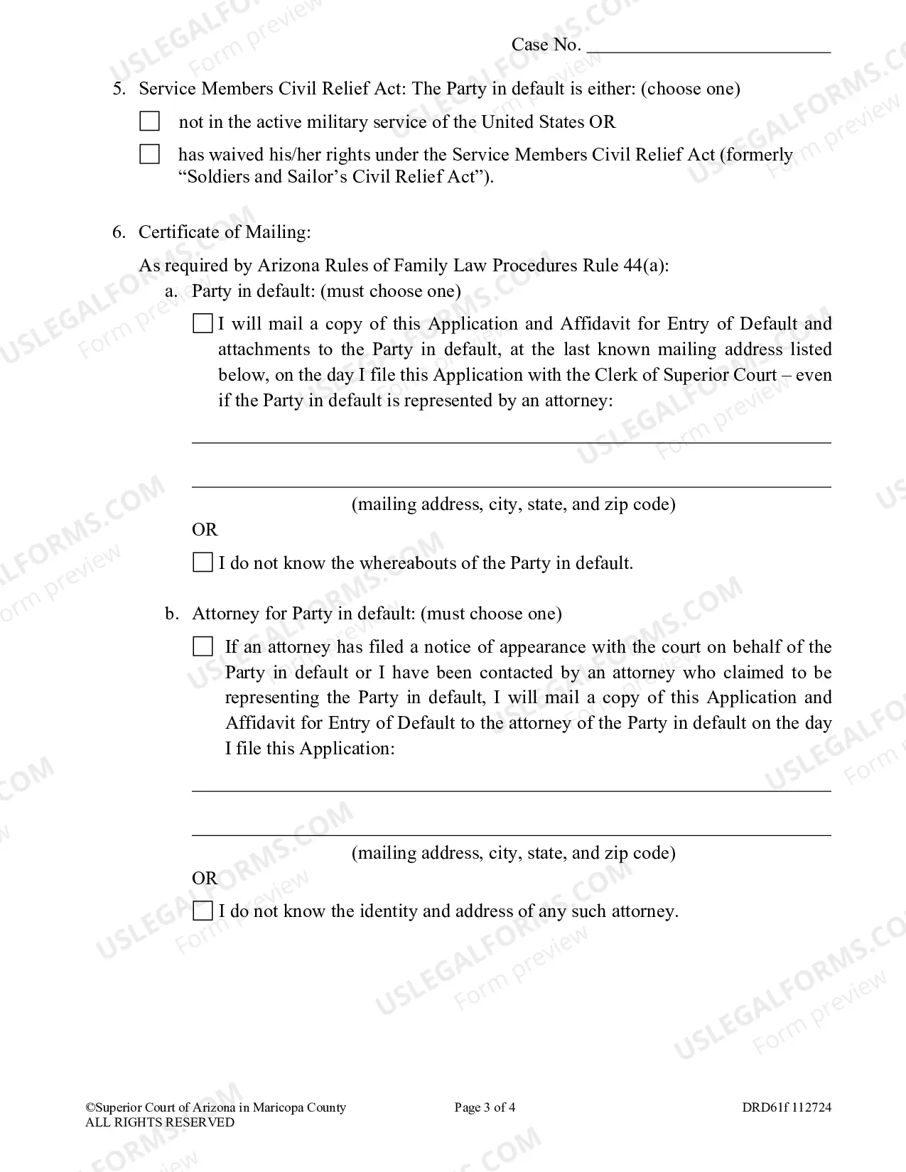 Preview Application and Affidavit for Default in Family Court Cases