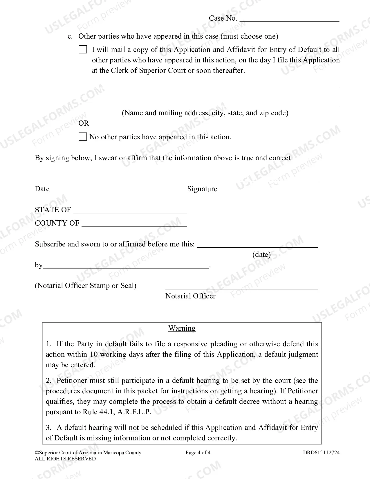 Preview Application and Affidavit for Default in Family Court Cases