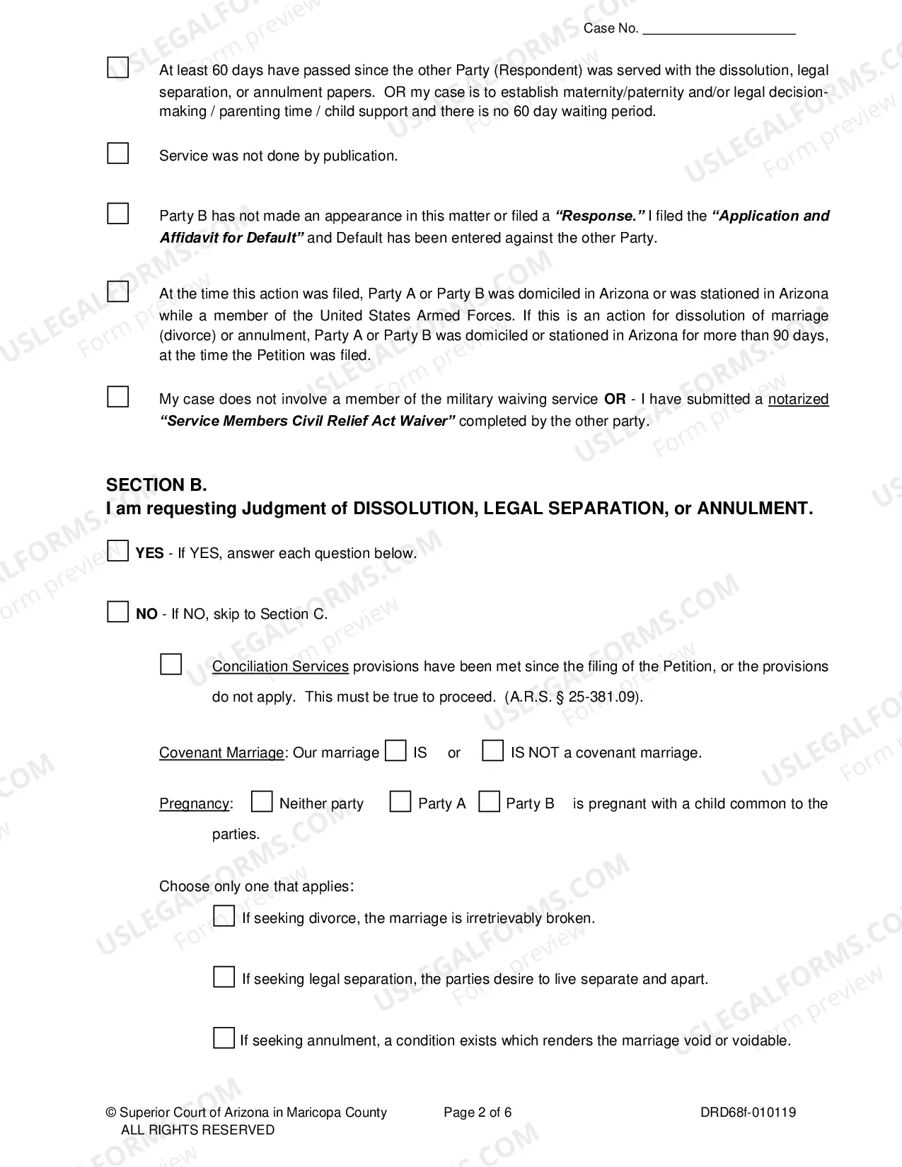 Preview Motion and Affidavit for Default Divorce, Legal Separation or Annulment - Without a Hearing