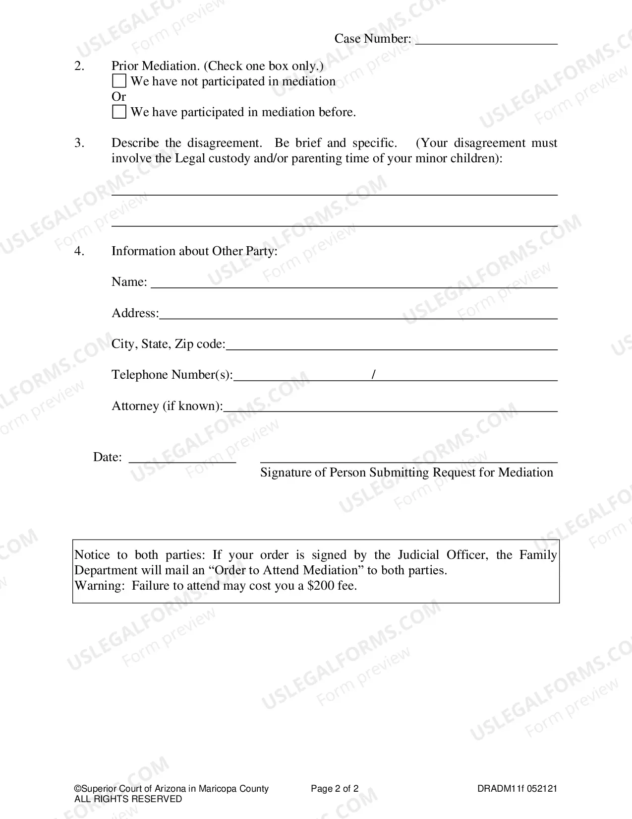 Preview Request for Pre-Decree Mediation