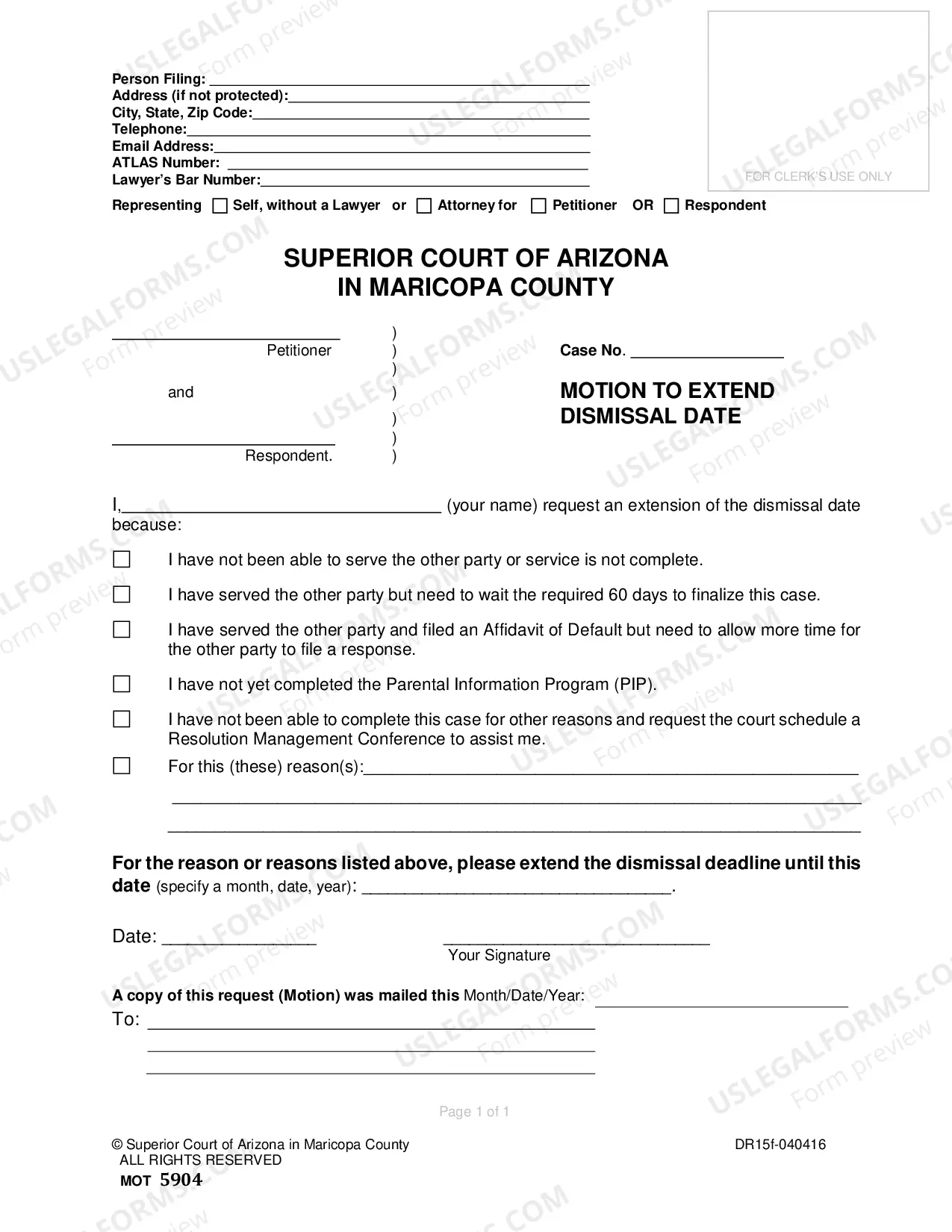 Preview Motion and Order to Extend Dismissal Time