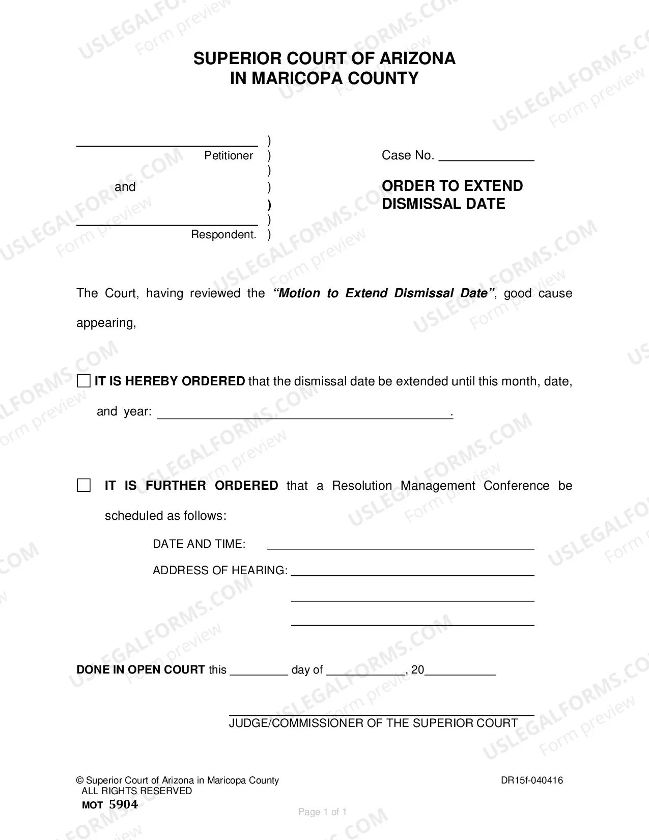 Preview Motion and Order to Extend Dismissal Time