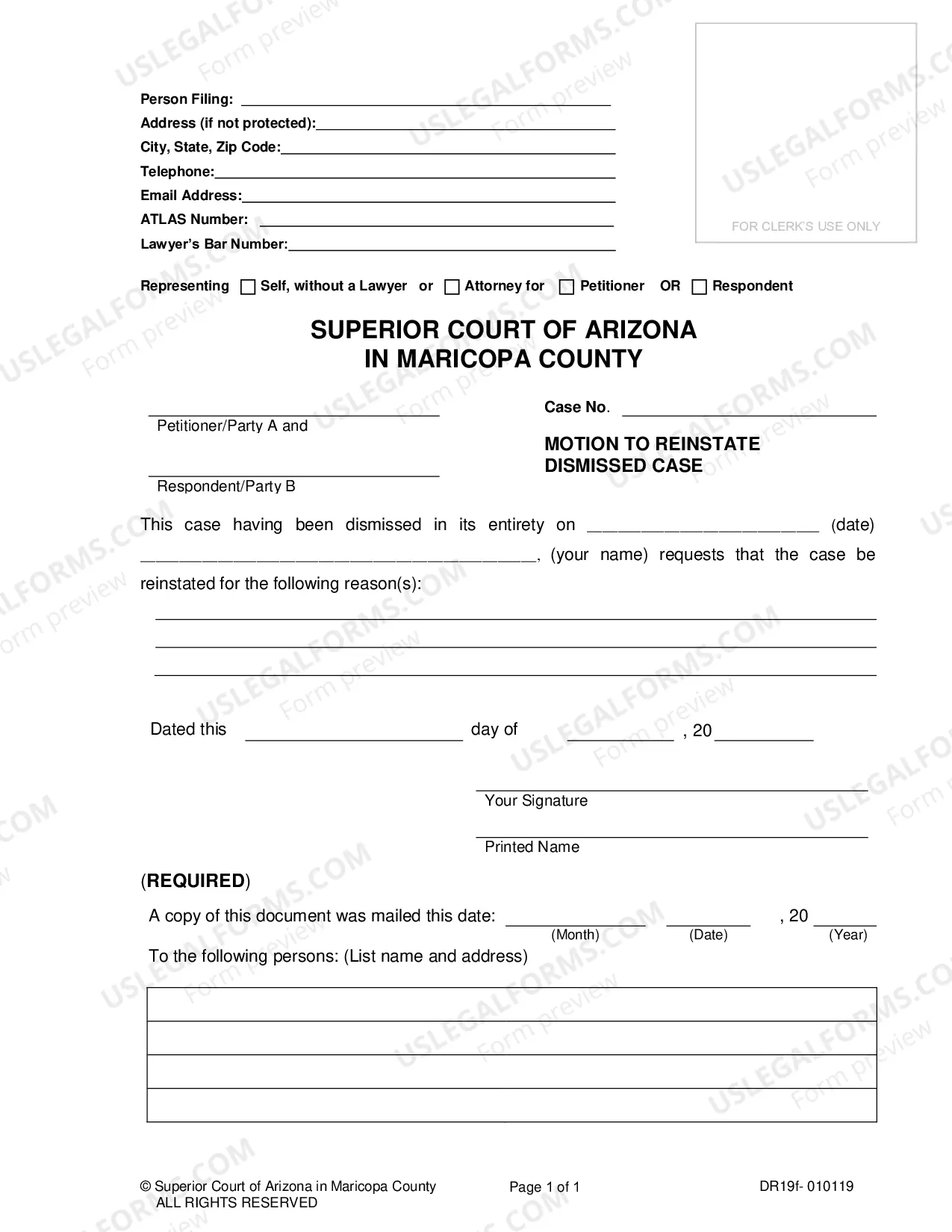Preview Motion to Reinstate Dismissed Case (Forms and Instructions)