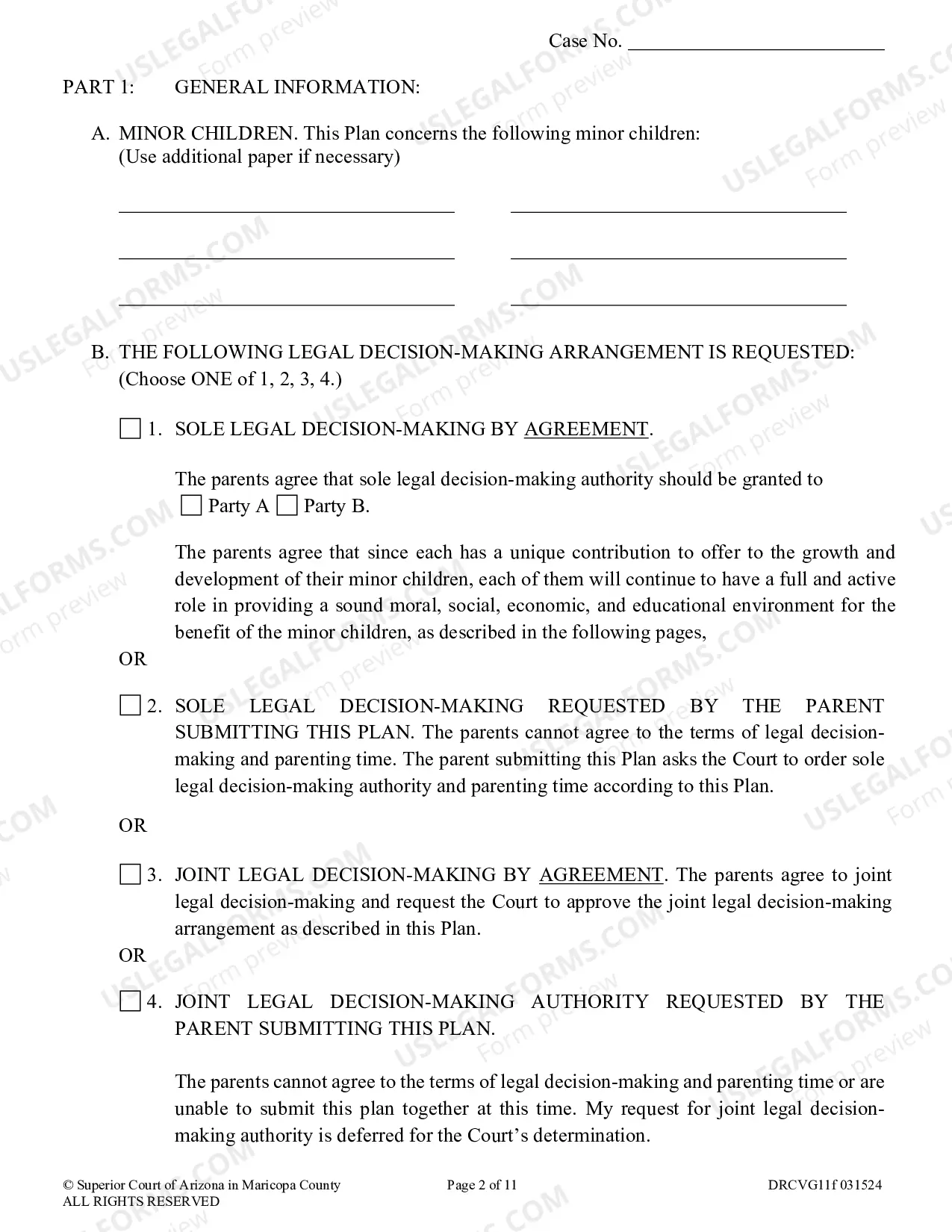 Preview Parenting Plan for Joint Legal Decision Making (Custody) with Joint Legal Decision Making (Custody)