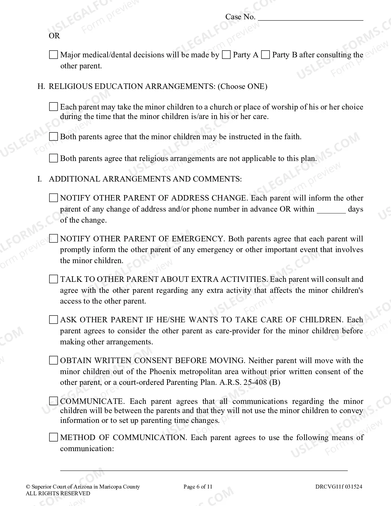 Preview Parenting Plan for Joint Legal Decision Making (Custody) with Joint Legal Decision Making (Custody)