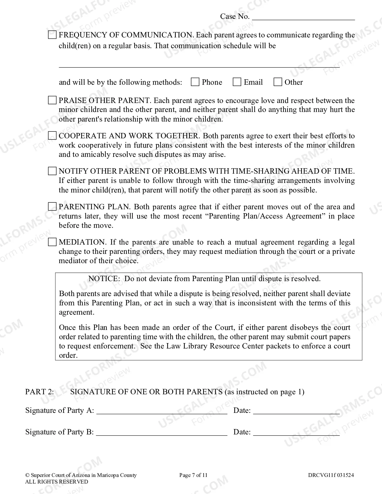 Preview Parenting Plan for Joint Legal Decision Making (Custody) with Joint Legal Decision Making (Custody)