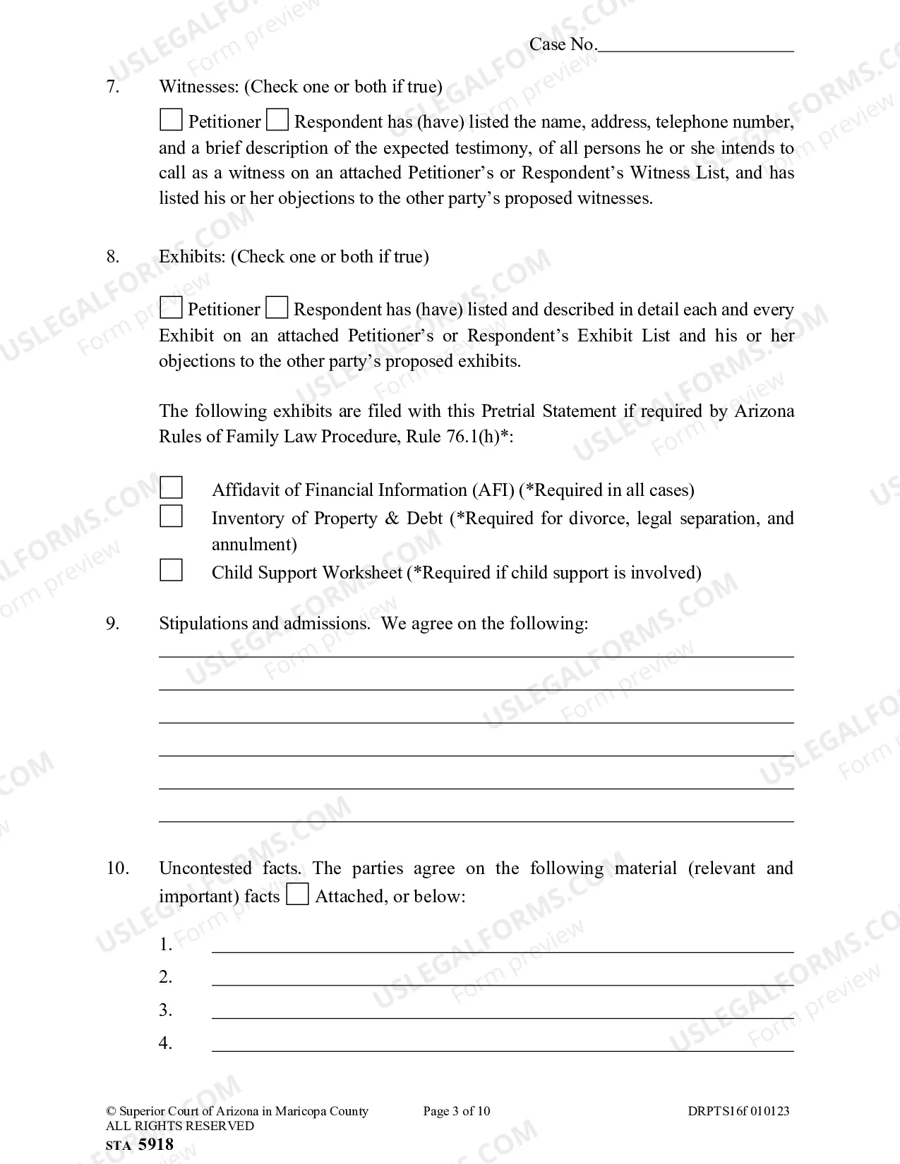 Preview Pre-Trial Statement for Family Court Cases