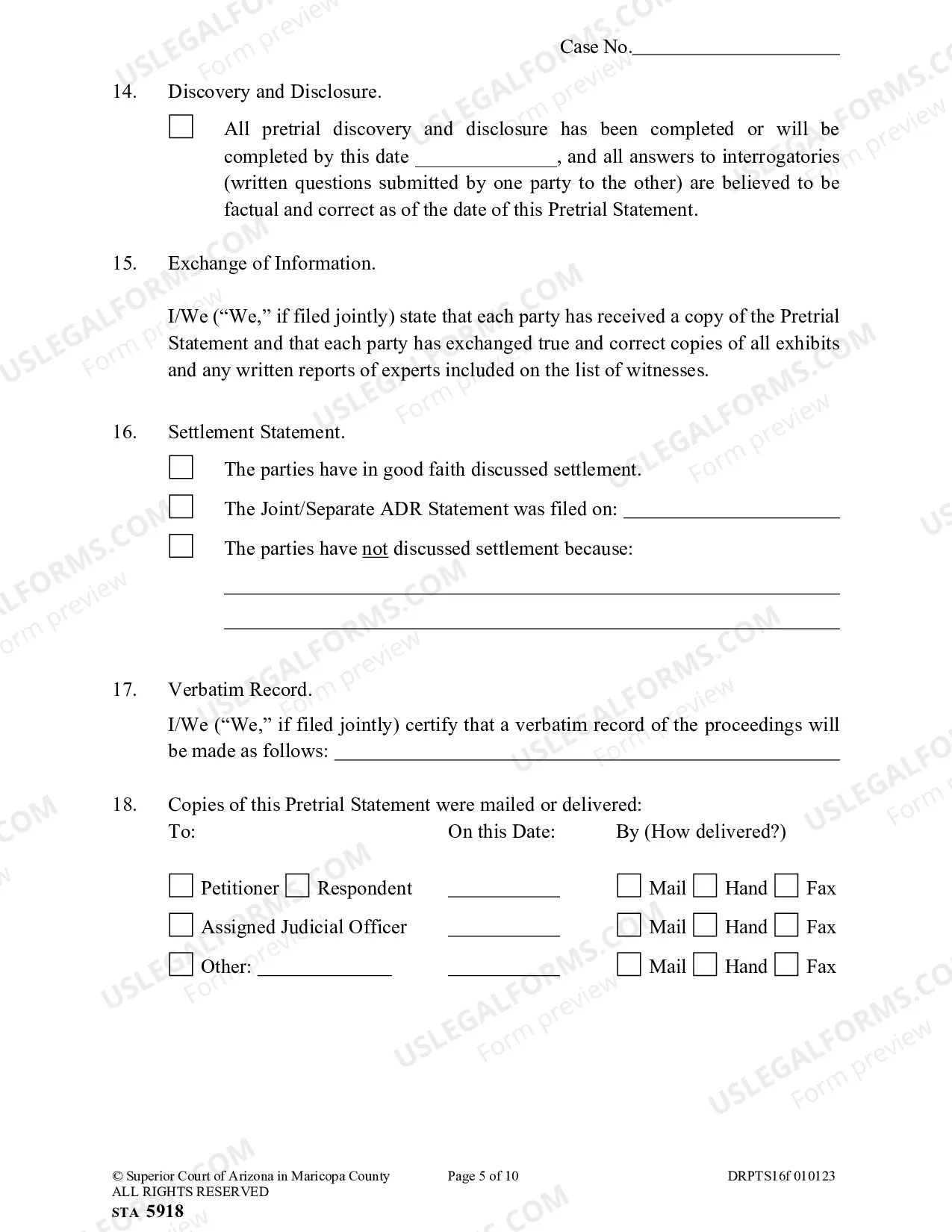 Preview Pre-Trial Statement for Family Court Cases