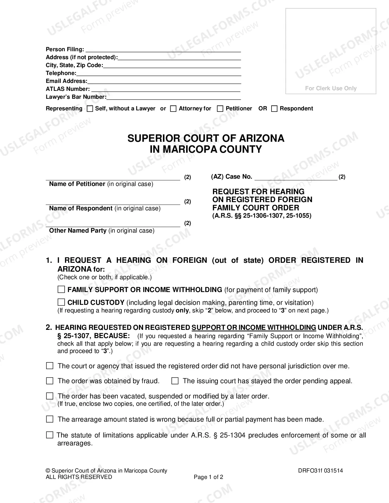 Preview Request a Hearing on a Registered Foreign (Out of State) Family Order