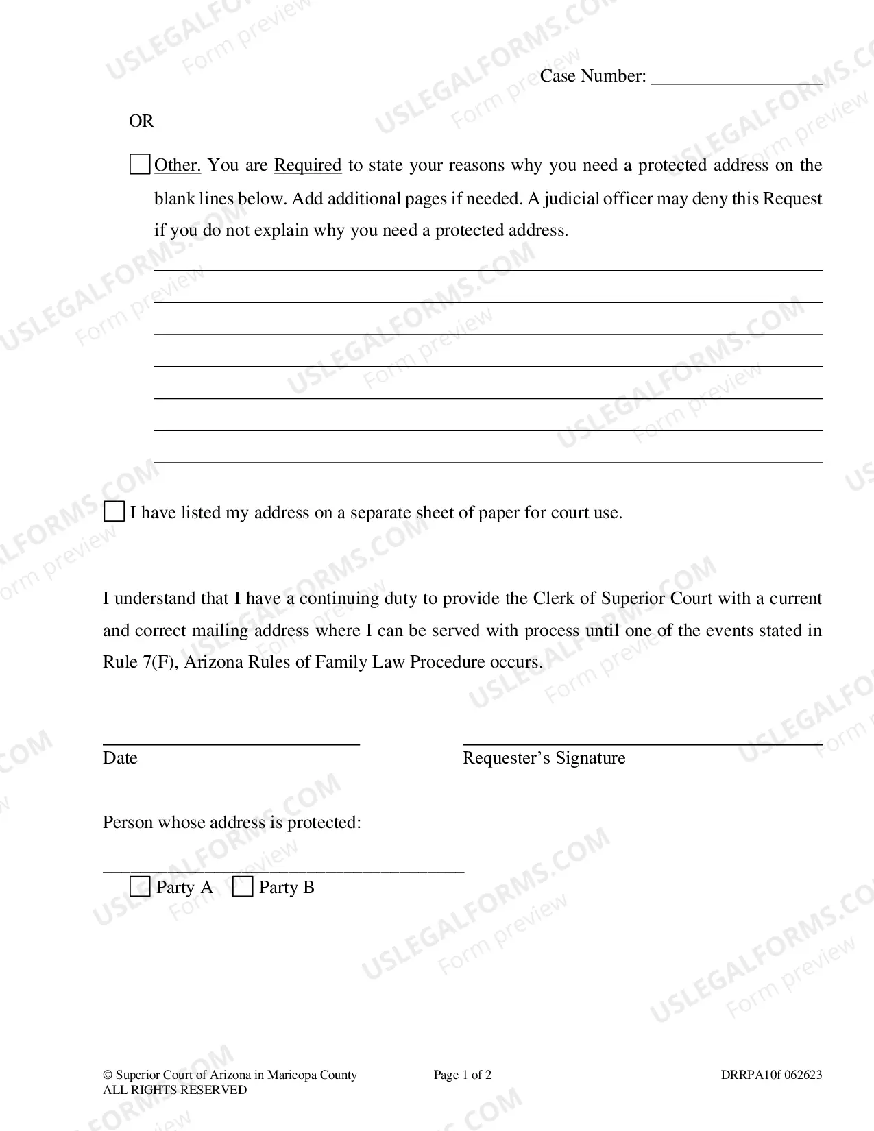 Preview Request for Protected Address (Family Court)