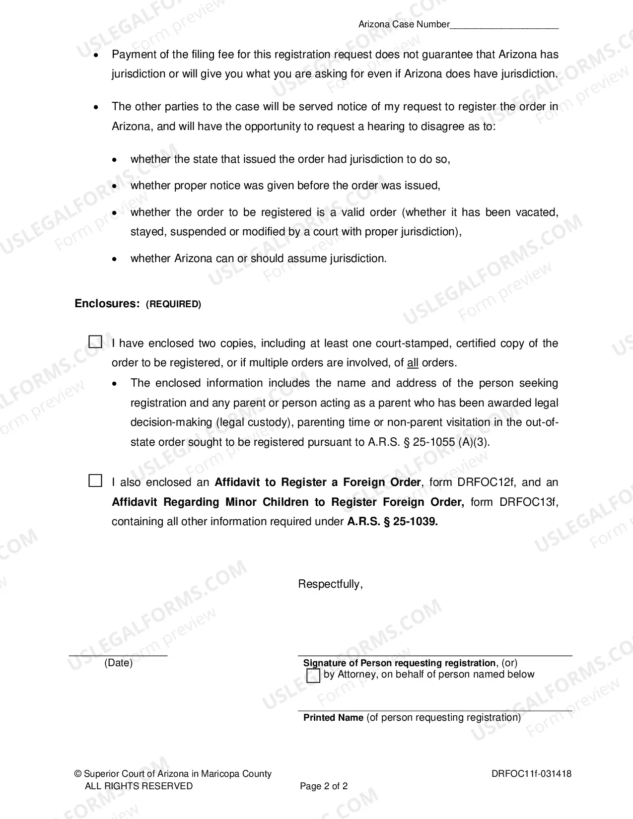 Preview Request to Register Foreign Custody Order