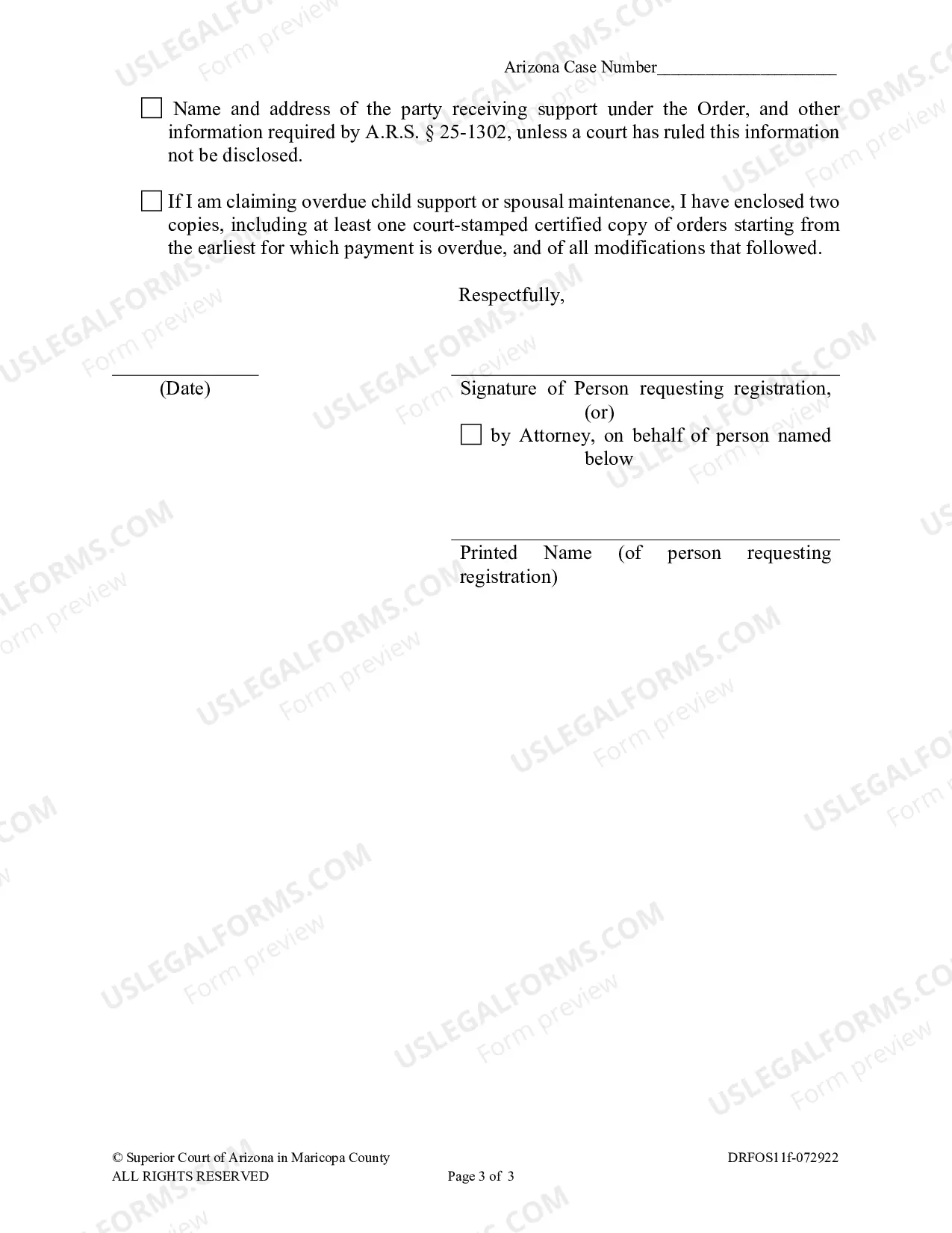Preview Request to Register Foreign (Out-of-State) Support Order