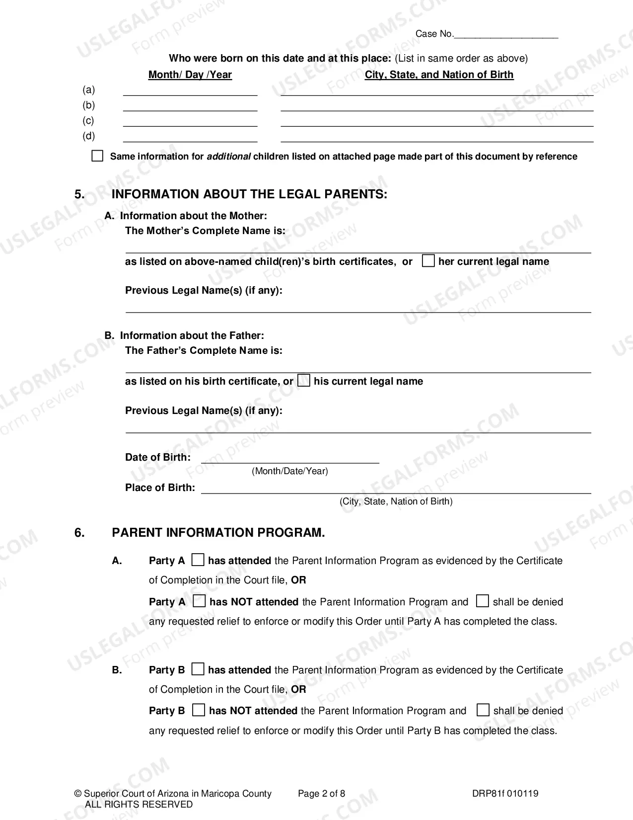 Preview Order For Paternity, Legal Decision Making (Custody), Parenting Time and Support