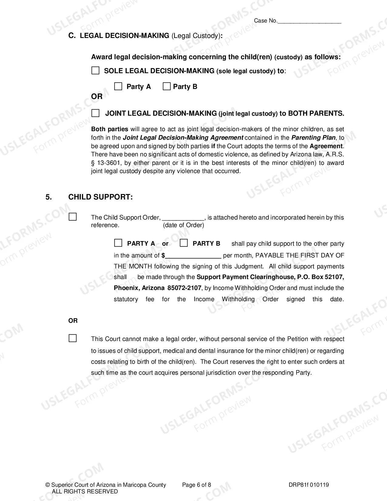 Preview Order For Paternity, Legal Decision Making (Custody), Parenting Time and Support