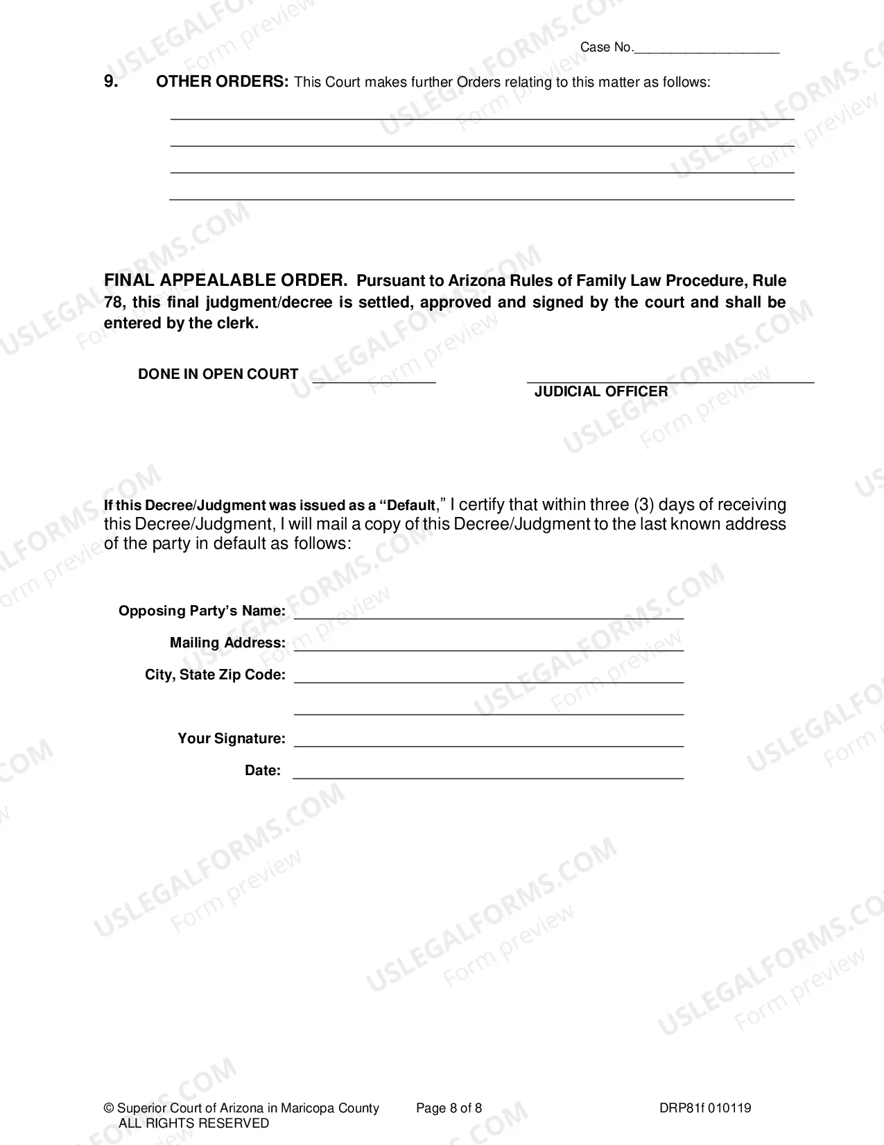 Preview Order For Paternity, Legal Decision Making (Custody), Parenting Time and Support