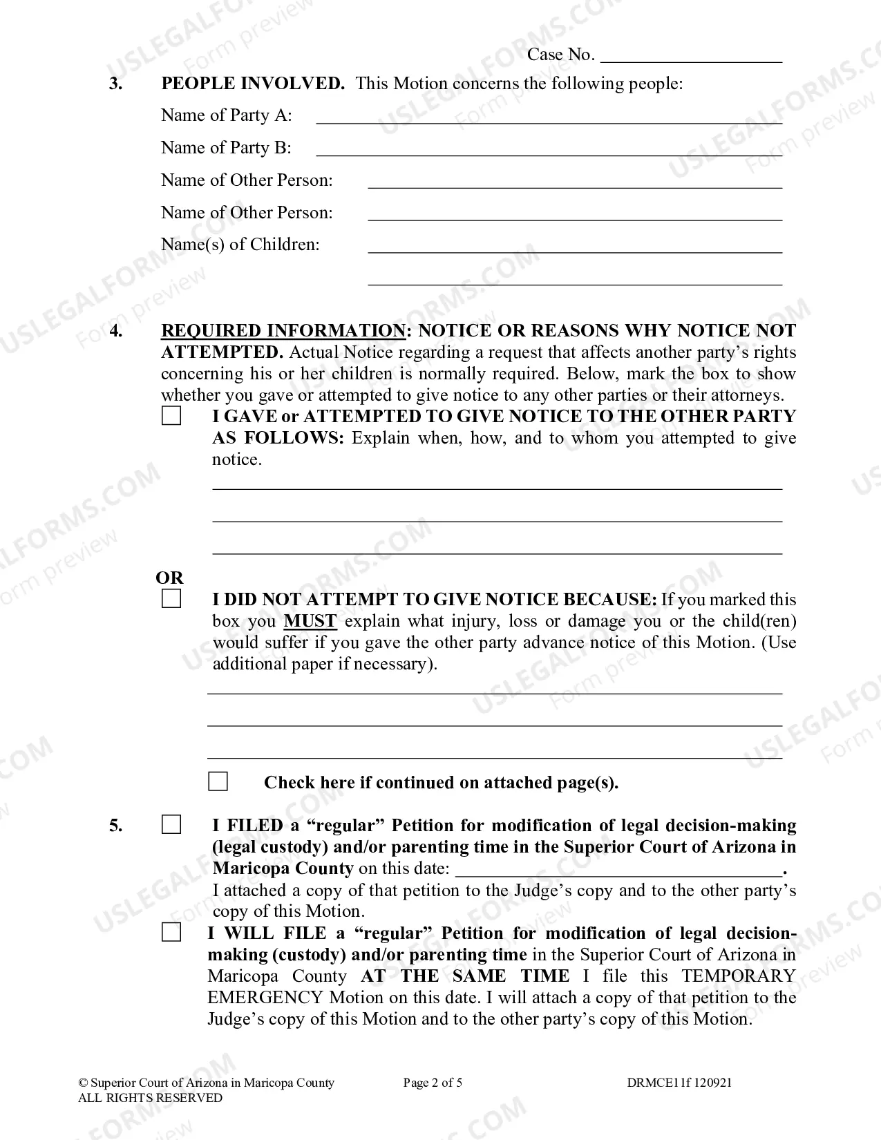 Preview Motion For Post-Decree Temporary Order Without Notice For Modification Of Child Custody Parenting Time Or Other