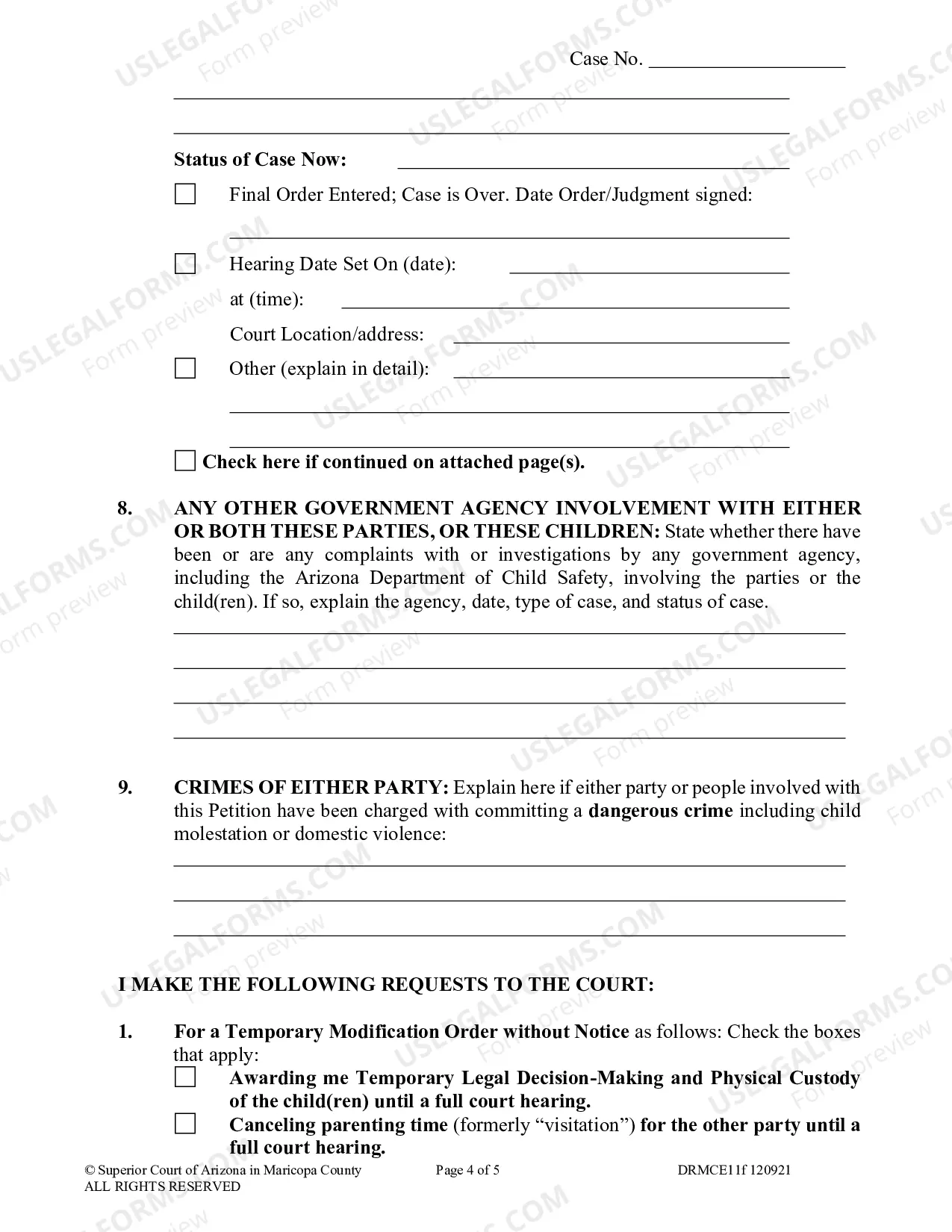 Preview Motion For Post-Decree Temporary Order Without Notice For Modification Of Child Custody Parenting Time Or Other