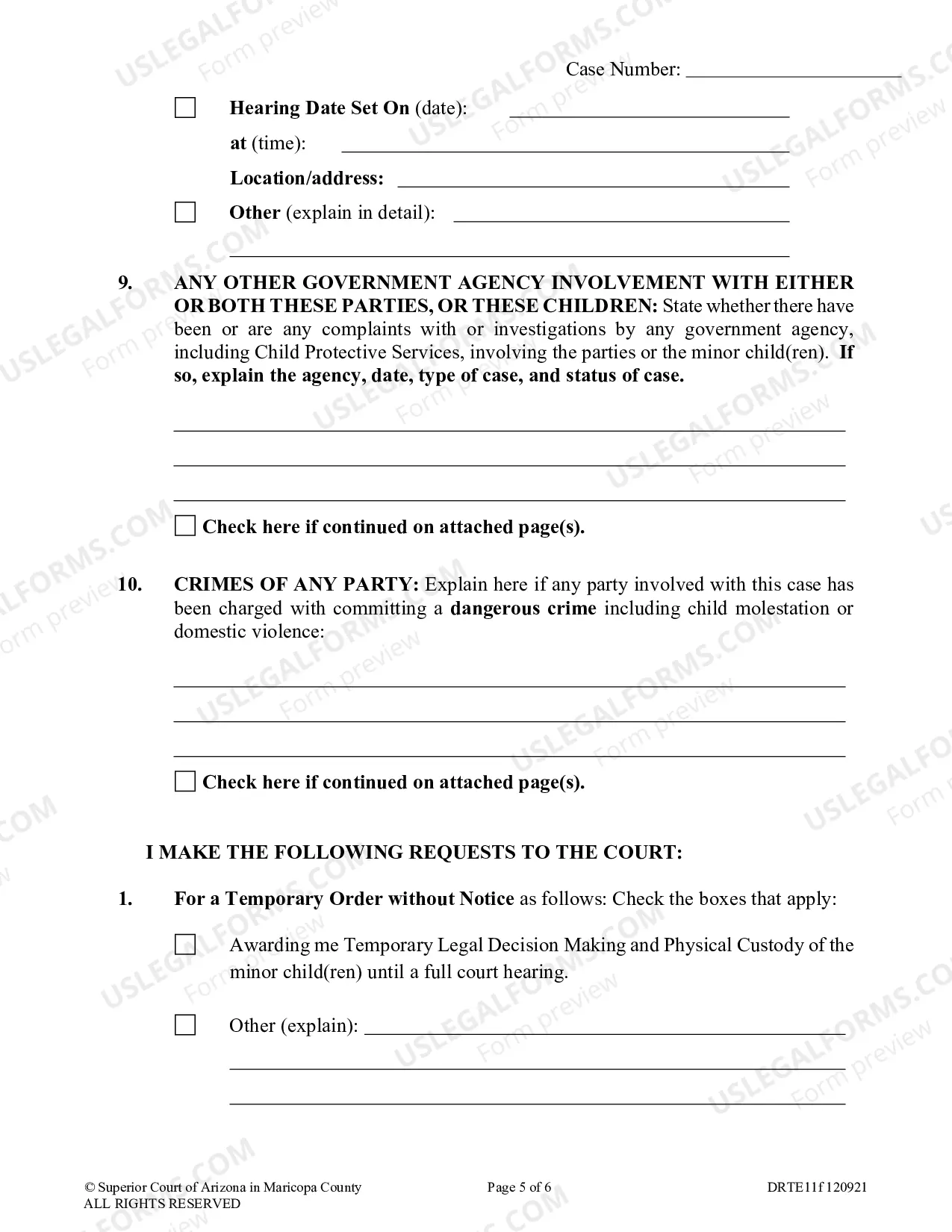 Preview Motion For Pre-Decree Temporary Order Without Notice For Legal Decision Making And Physical Custody