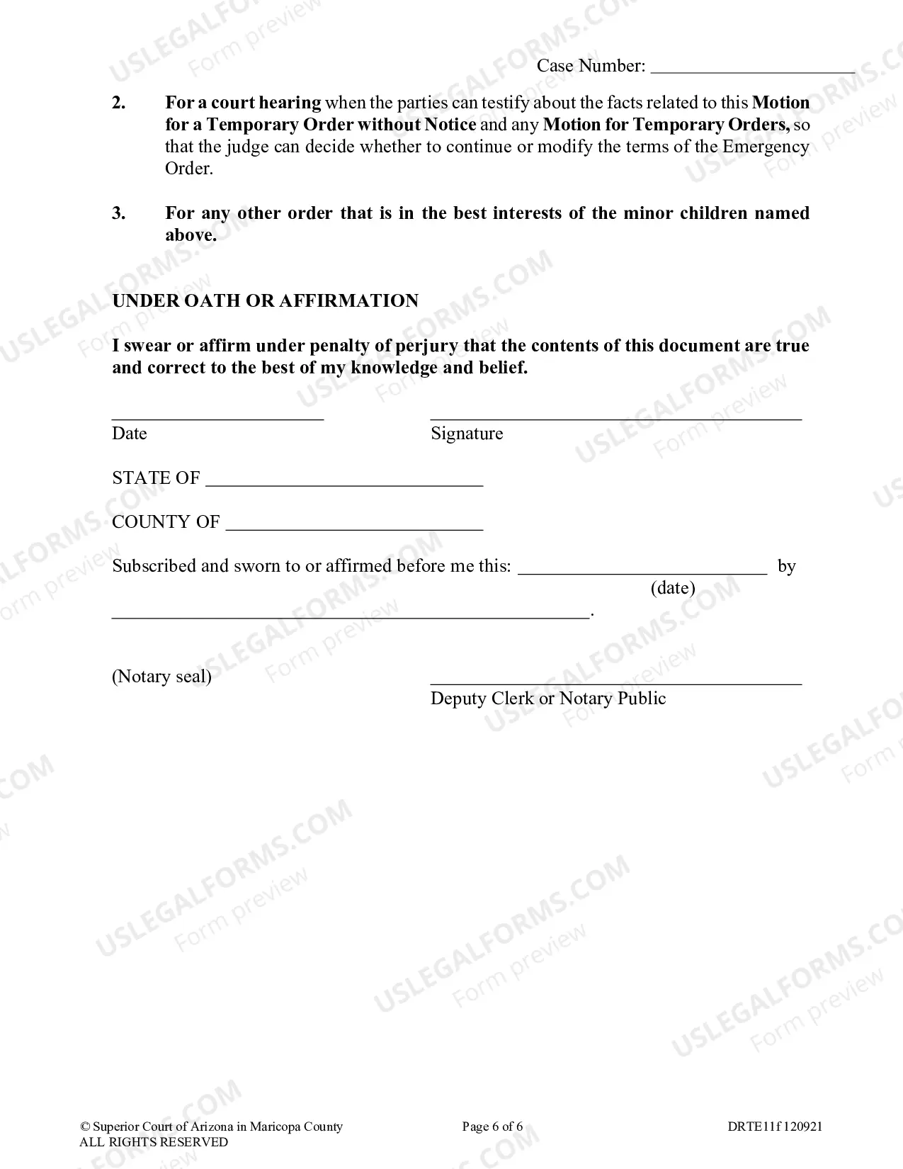 Preview Motion For Pre-Decree Temporary Order Without Notice For Legal Decision Making And Physical Custody