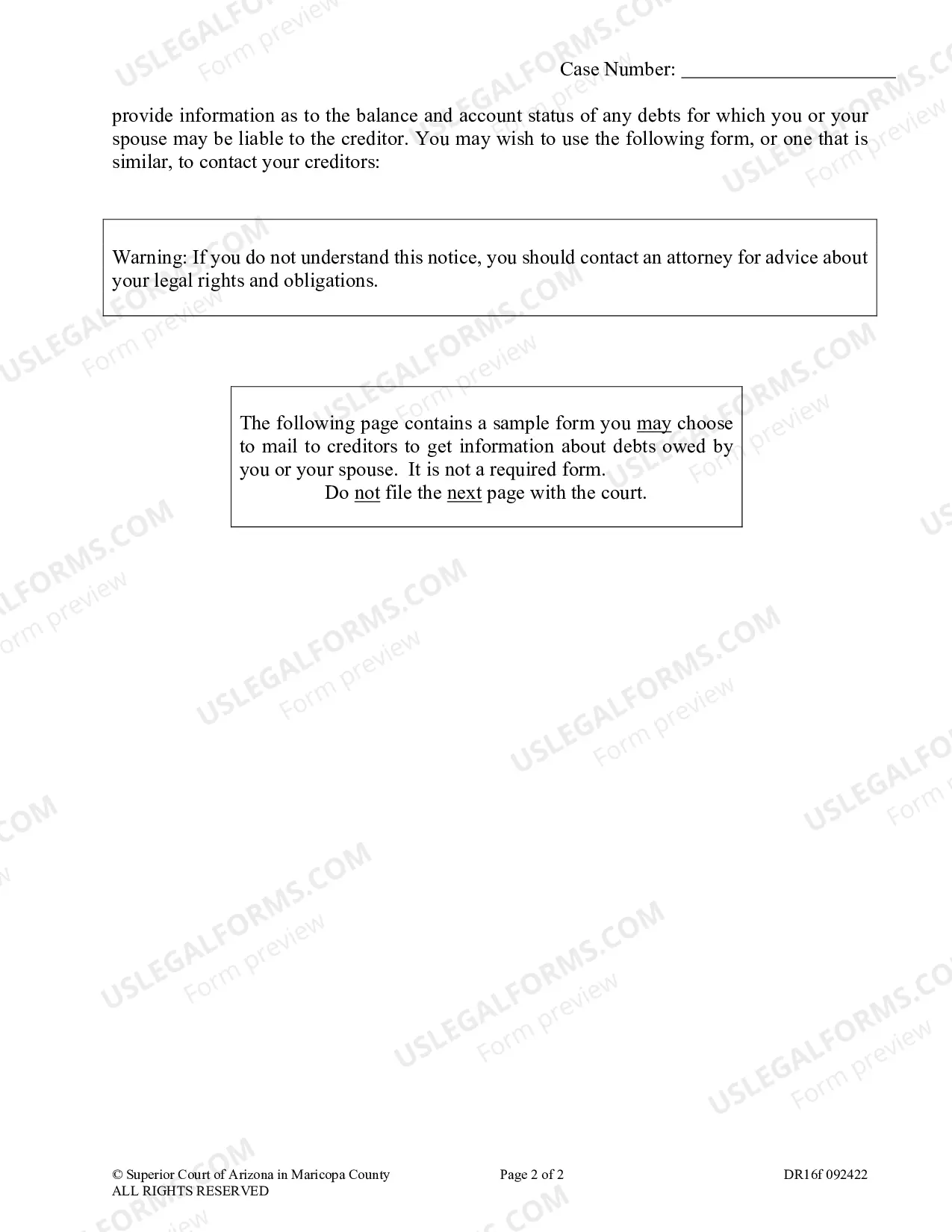 Preview Notice Regarding Creditors