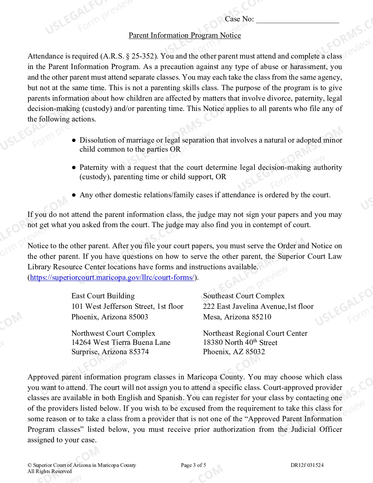 Preview Order and Notice to Attend Parent Information Program Class