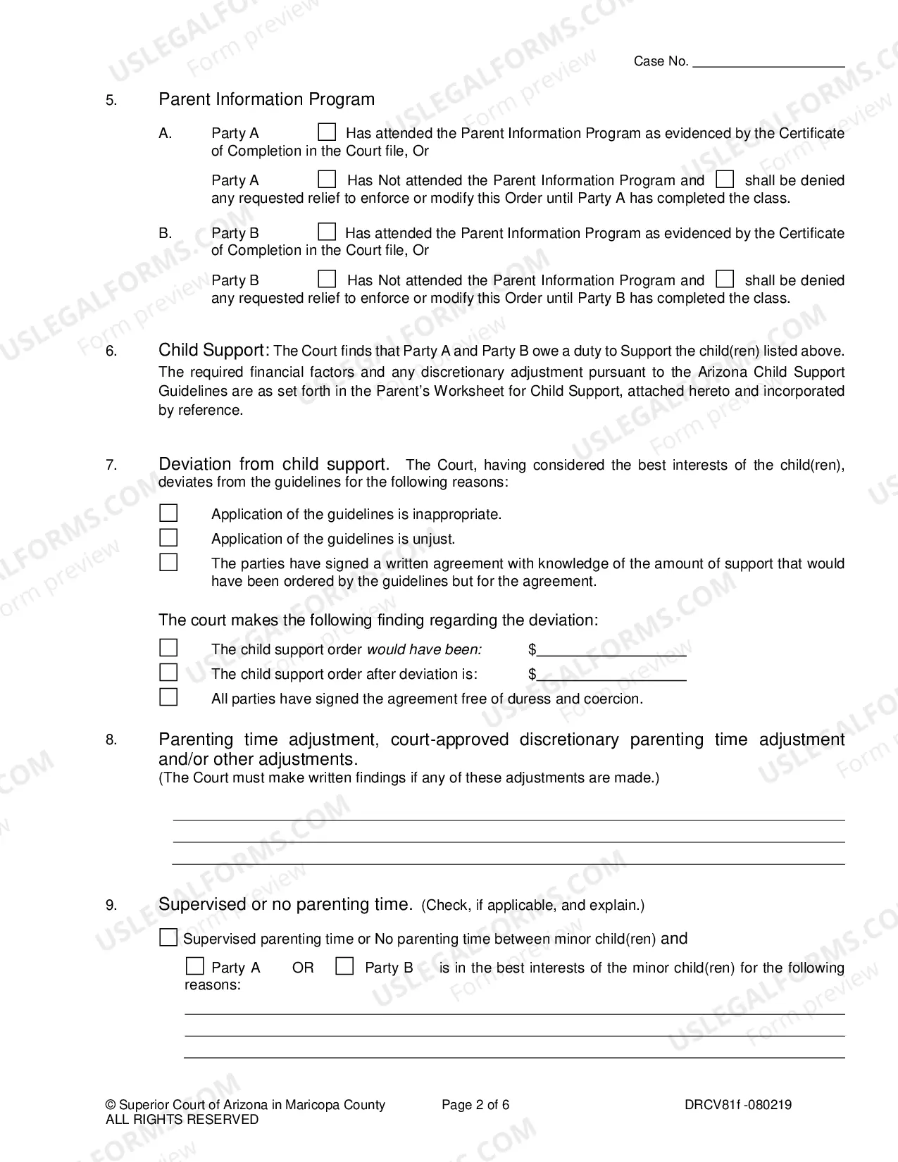 Preview Order For Custody Parenting Time And Support