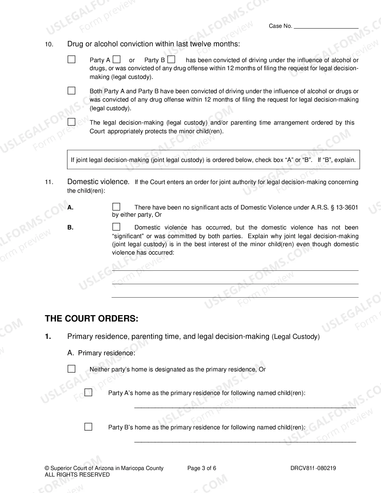 Preview Order For Custody Parenting Time And Support